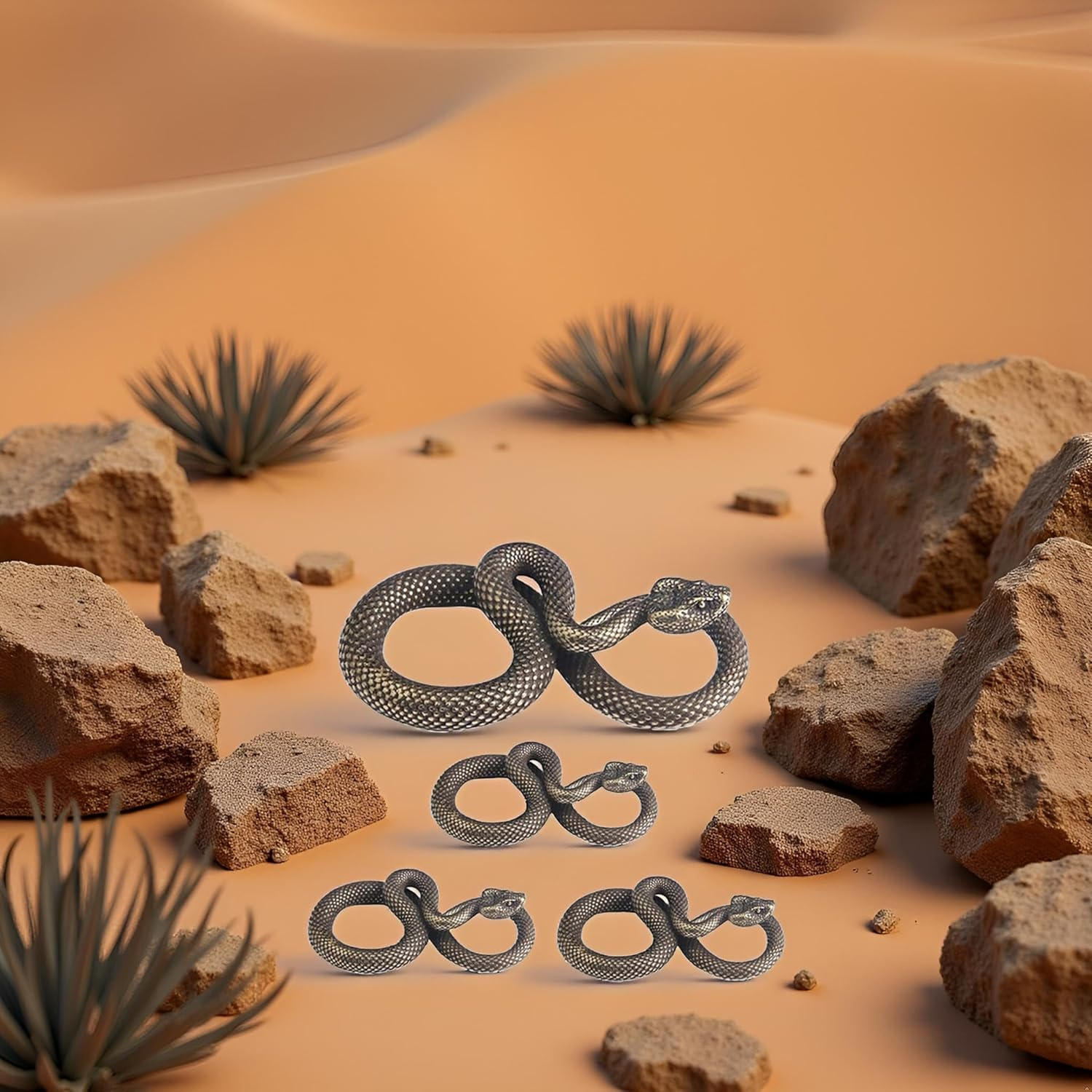 4 Bronze Snake Figurines: High Simulation Fantasy Brass Vintage Style Snake Statues for Office, Desktop, Home Decor image number 6