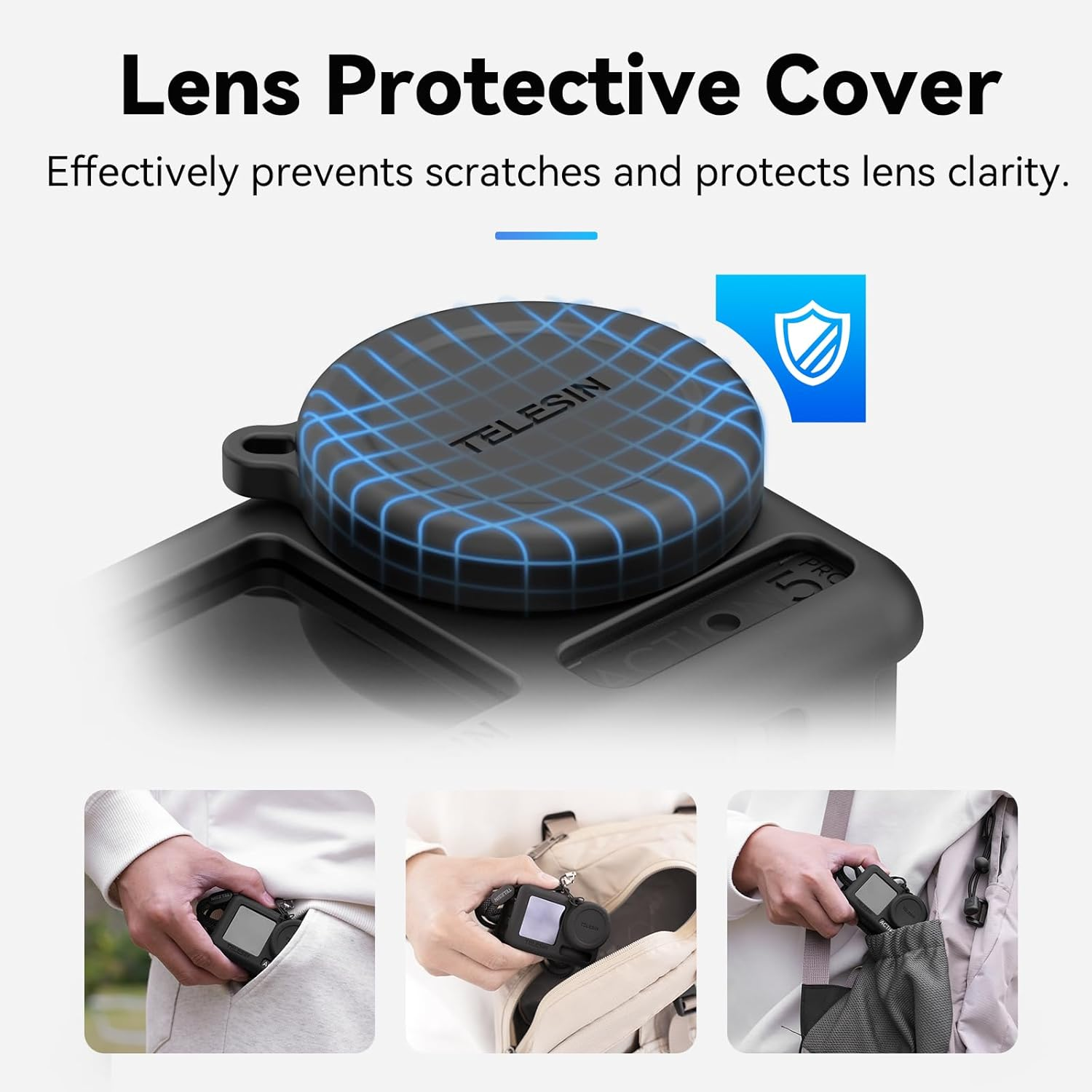 TELESIN Black Silicone Protective Case for DJI Osmo Action 5 Pro/Action 4/Action 3, Shockproof Anti-Scratch Full-Body Camera Sleeve Case Cover with Lens Cap & Wrist Strap, for Outdoor/Vlog/Travel image number 4