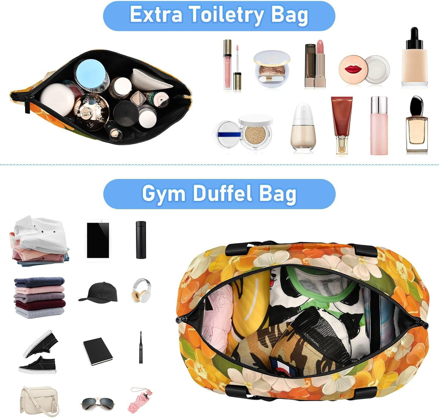 Beauty Spring Flowers Syringa Travel Bag Travel Weekender Gear Bag with Toiletry Bag for Airplane Traveling Foldable, Beauty Spring Flowers Syringa, 1 Size image number 4