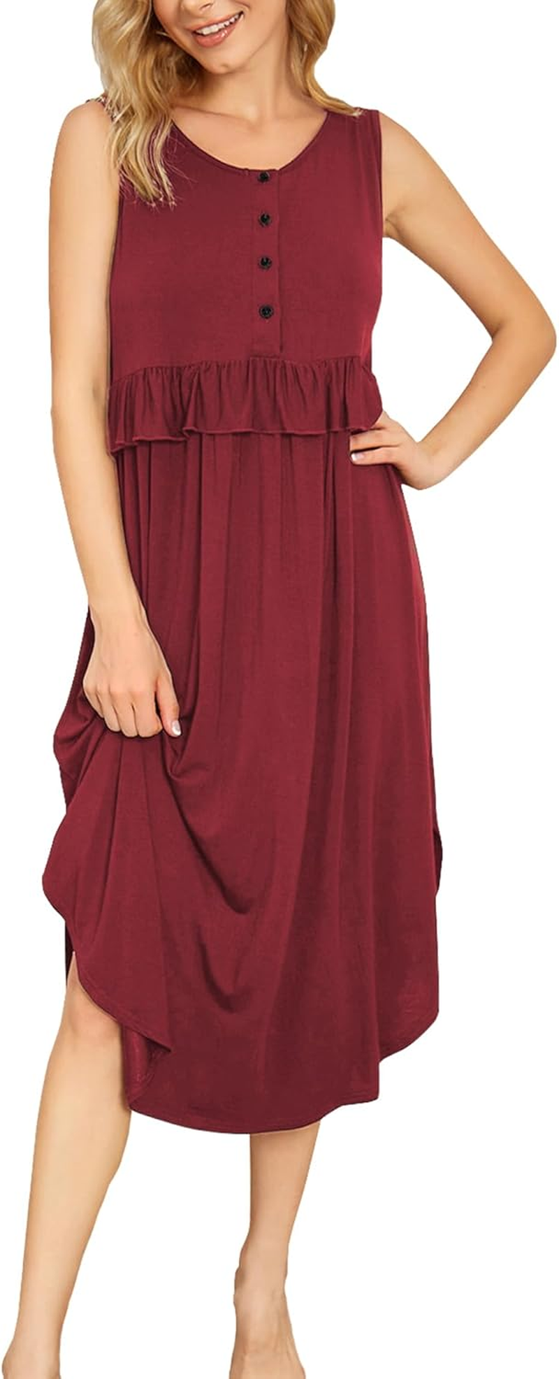 KEOYA Women'S Maternity Nursing Dress Stretchy Sleeveless Breastfeeding Long Dresses Button Front Nursing Clothes