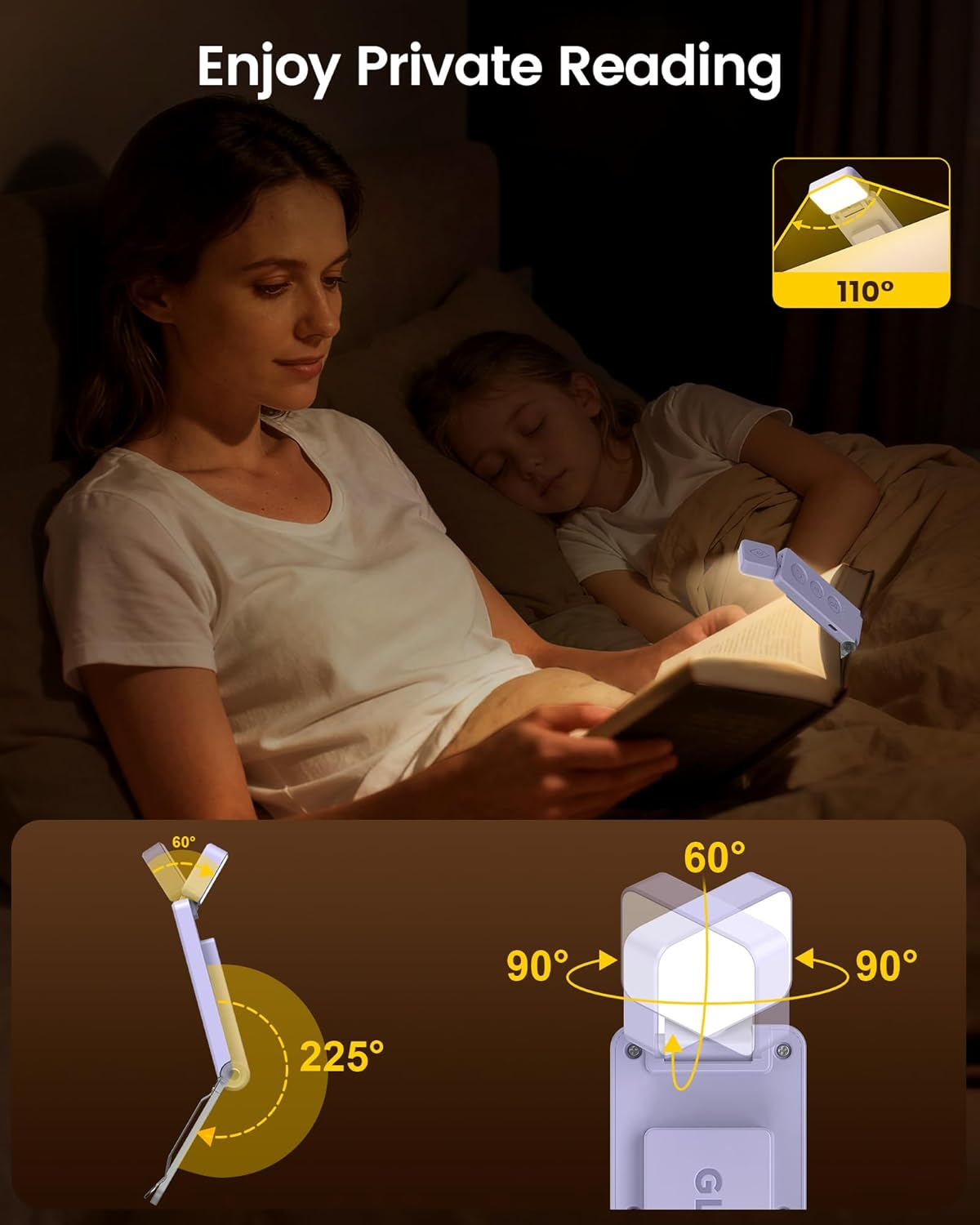 Glocusent 12 LED Rechargeable Book Light, Clip-On Reading Lamp with 5 Colors & 5 Brightness Levels, up to 100Hrs Runtime, Eye-Caring Reading Lights for Books in Bed, Perfect for Book Lovers, Kids - Blue image number 6