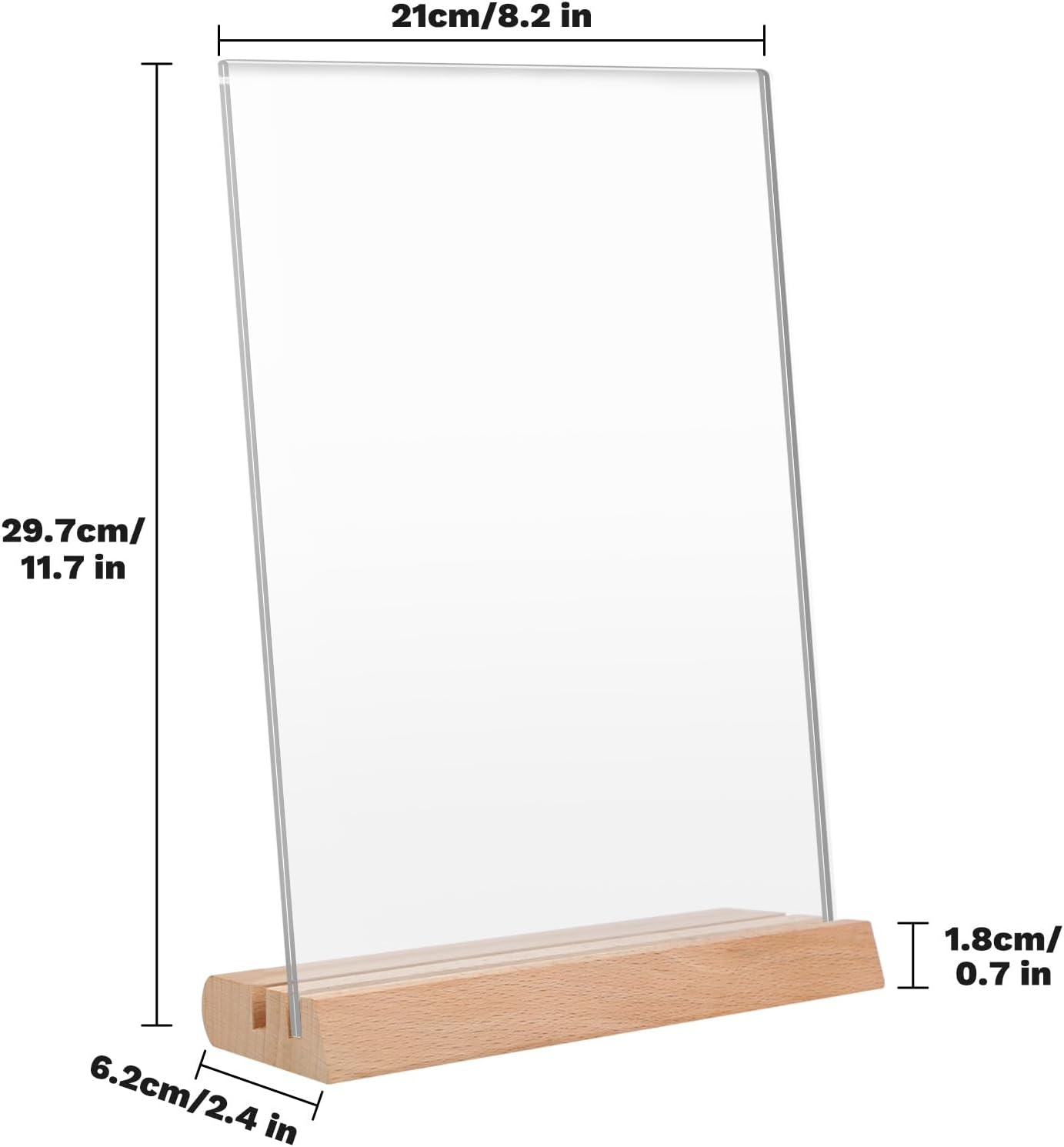 3 Pack A4 Acrylic Sign Holder, Wooden Base Table Number Holder, Doubel-Sided Menu Display Stand, Clear Signage Holder for Wedding, Vendor Booth, Farmer Market Small Business Retail Display image number 4