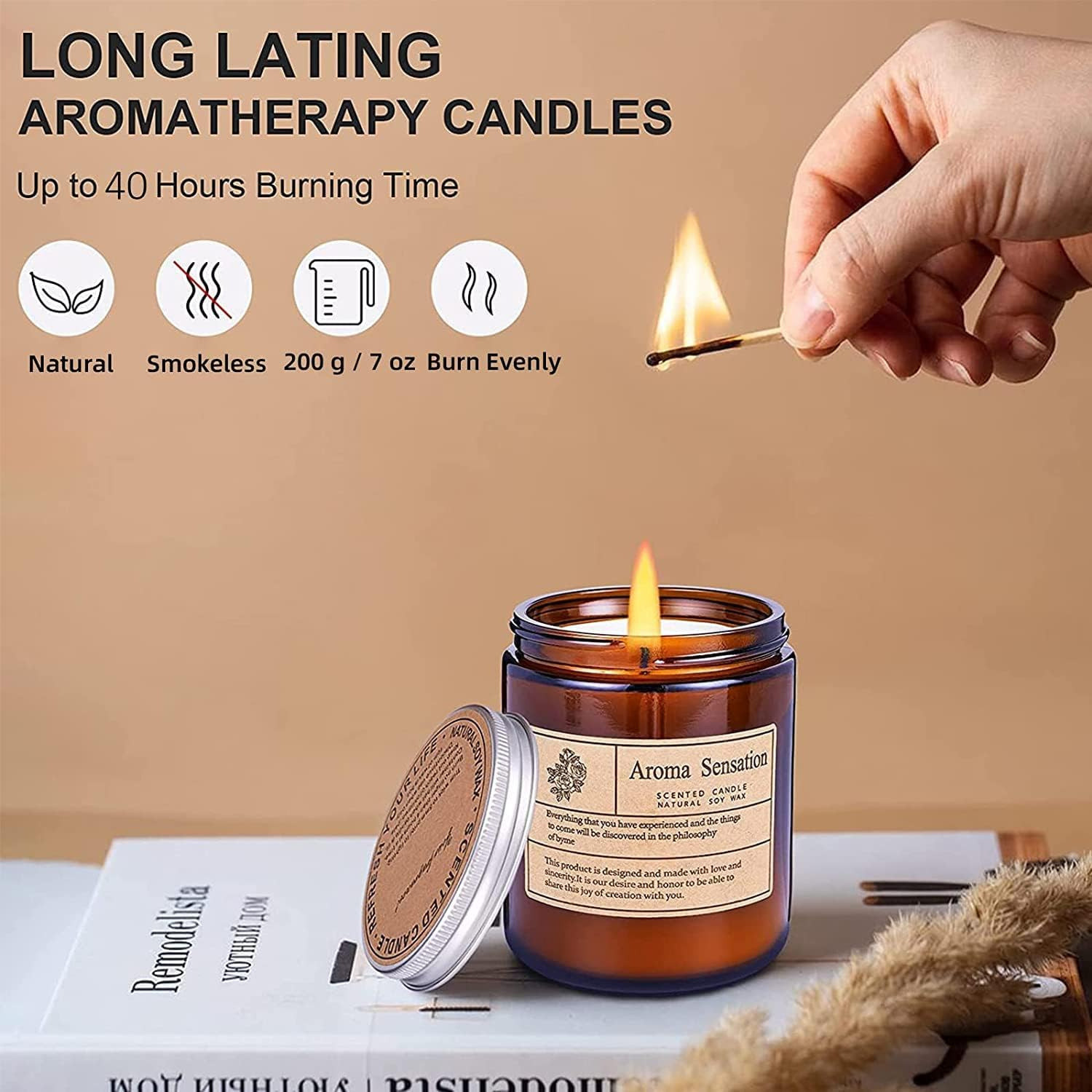 KAPASKI Scented Candles, Highly Scented, Natural Wax, 40 Hours Long Burning, Aromatherapy Candles, 200G/7 Oz with Aesthetic Amber Glass, Clean Delicate Fruity Scent for Calming & Stress Relief(Misty Forest) image number 5