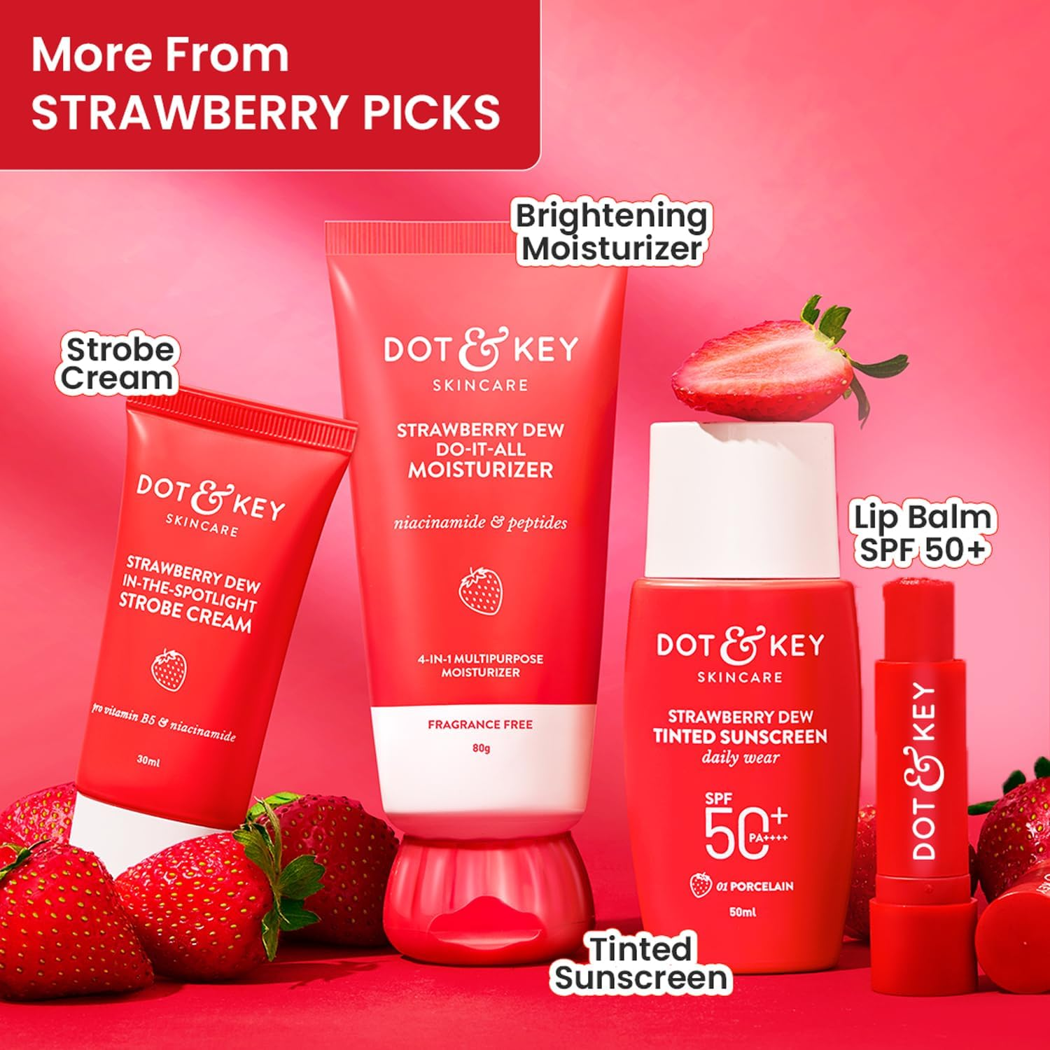 Dot & Key Strawberry Brightening Moisturizer Niacinamide, Peptides Hyaluronic Acid, Non-Sticky, Brightens Skin, Intense Moisturization Non-Comedogenic Fragrance Free, Lightweight 80G image number 4
