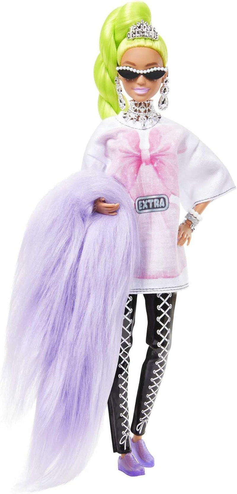 Barbie Extra Doll and Barbie Accessories with Neon Green Hair, Feather Boa and Pet Parrot image number 5