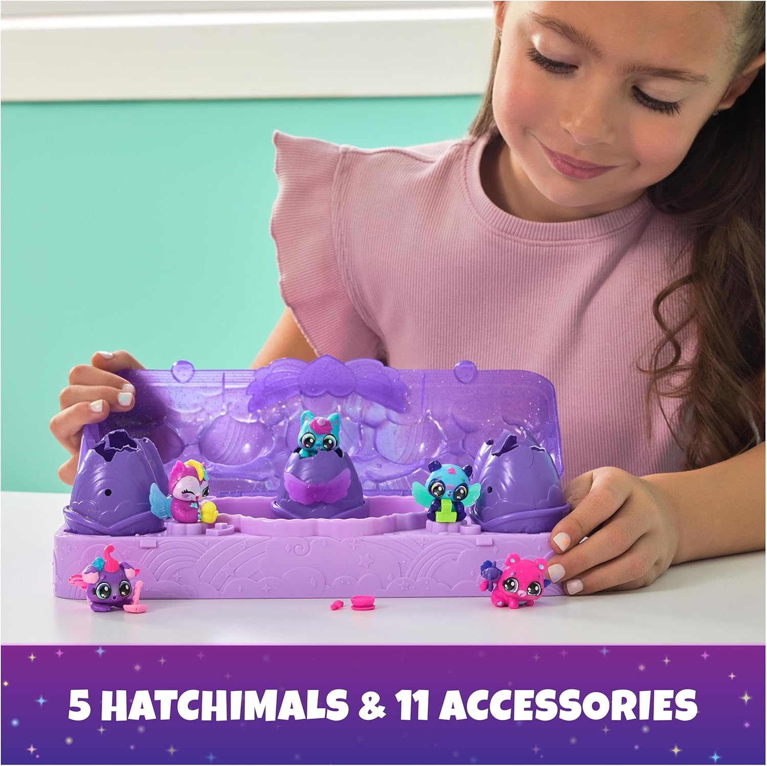 Hatchimals Alive, Neon Rainbow Egg Carton Toy with 5 Mini Figures in Colour Reveal Eggs and 11 Accessories, Kids&rsquo; Toys for Girls and Boys Aged 3 and Up image number 1