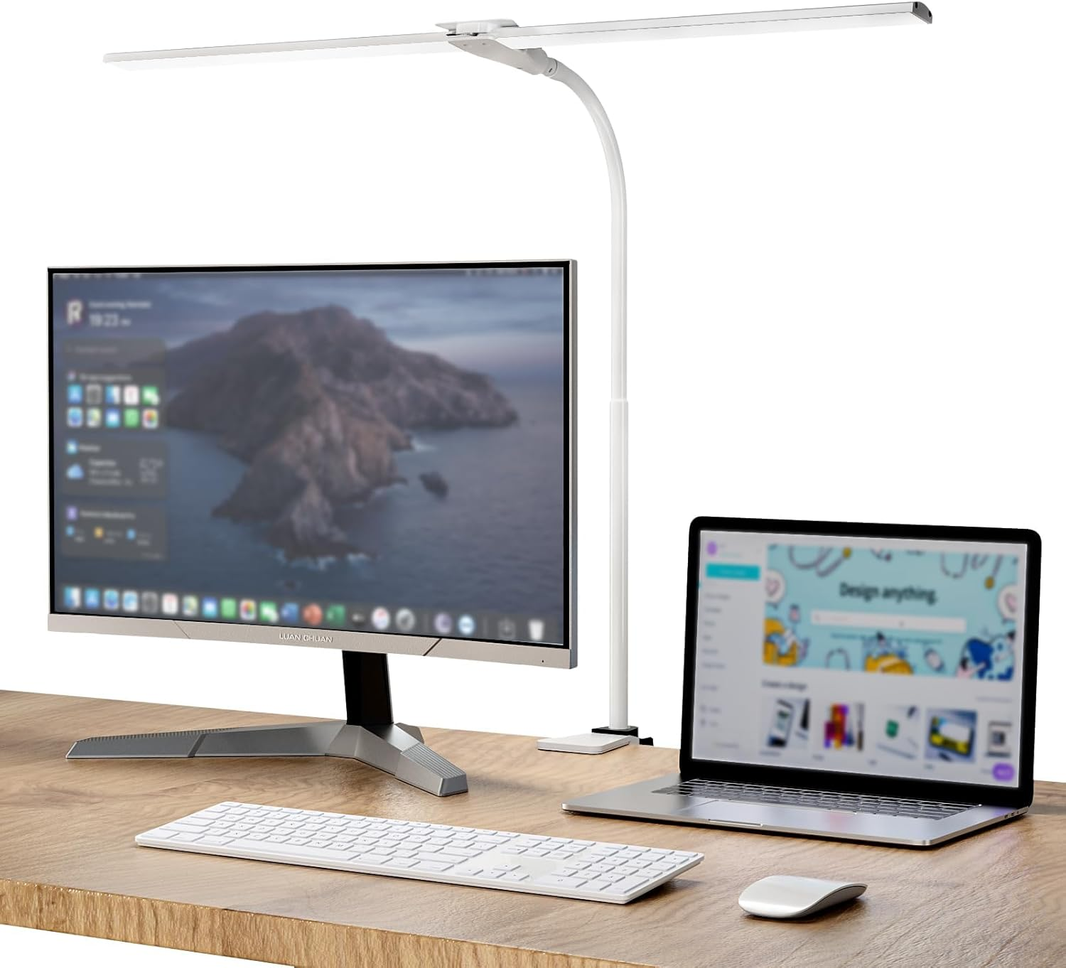 LED Desk Lamp Double Head, Eye-Caring Architect Desk Lamps for Home Office,3 Lighting Modes & 10 Level Brightness Adjustable Gooseneck Clamp Desk Light (White)