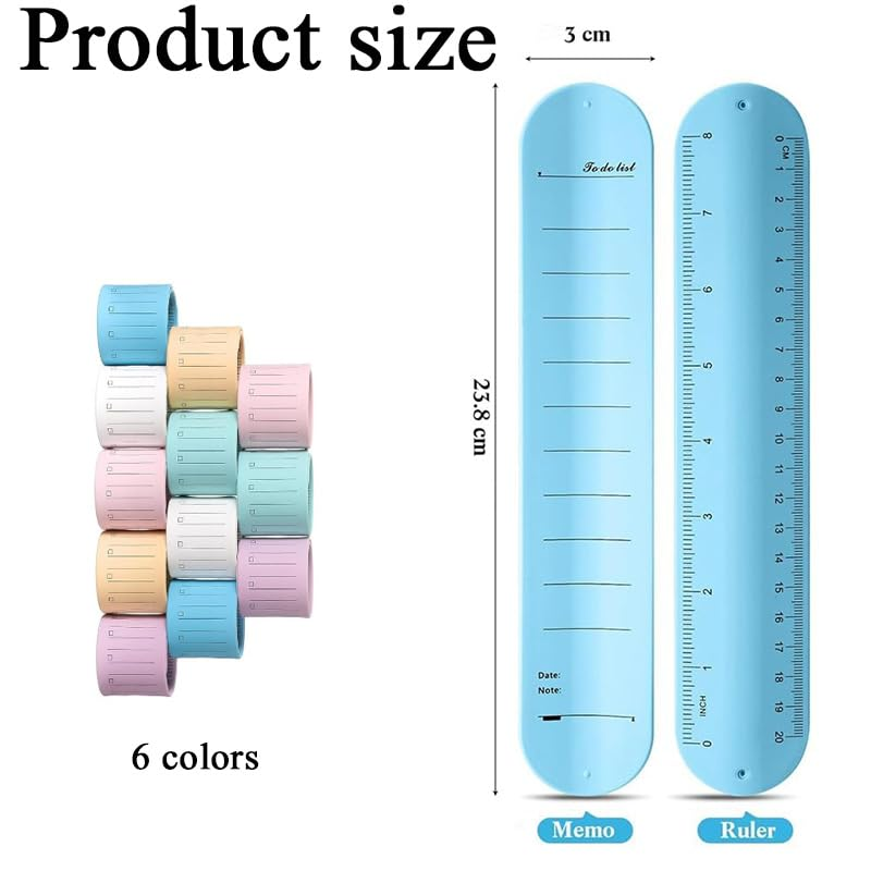 WADY 6 Pcs Reusable Erasable To-Do List Silicone Wrist Band,Waterproof Writable Nurse Reminder Bracelet with Ruler, 9.3 X 1.8" Wearable Notepad Slap Bracelet for Notes & Tasks image number 2