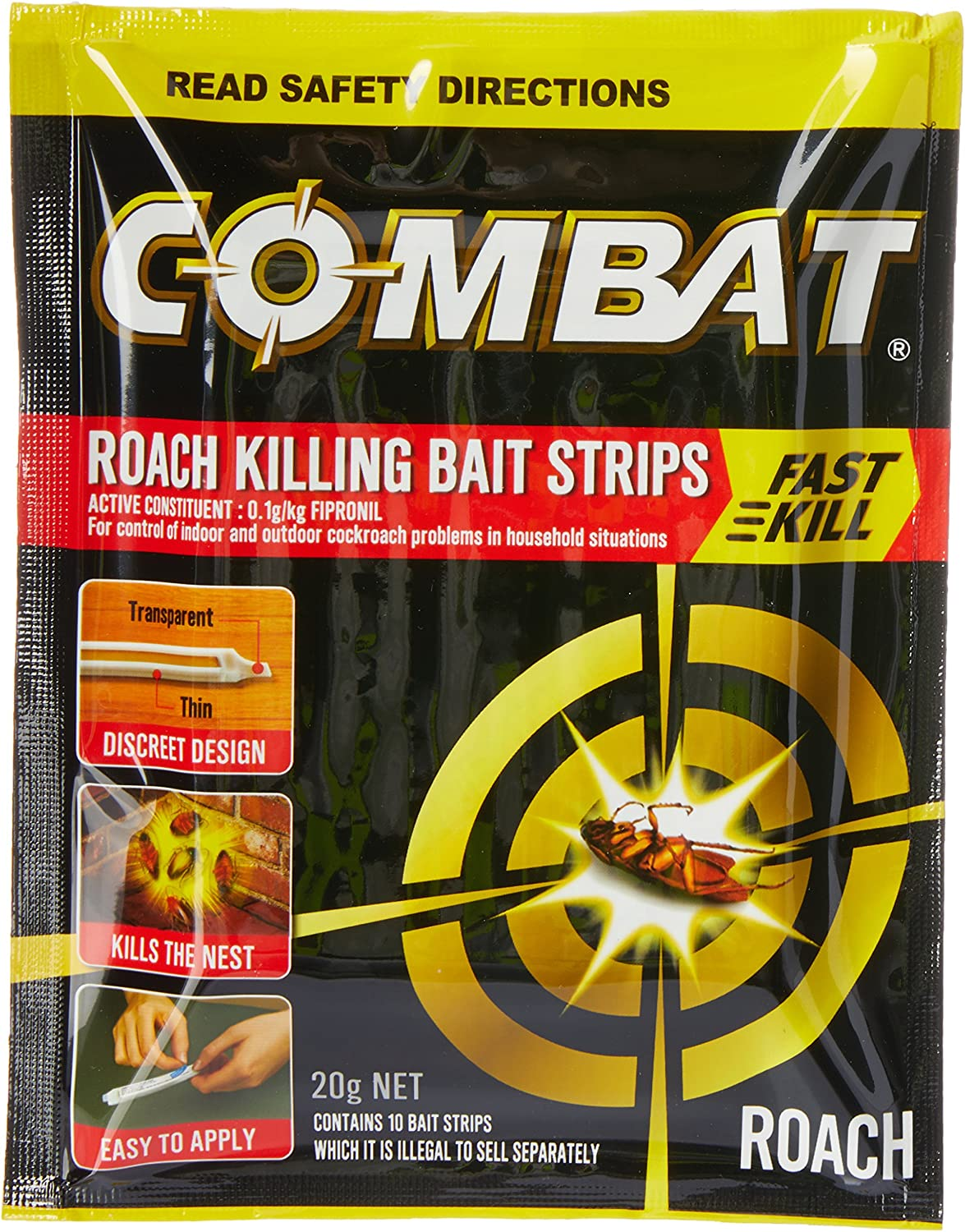 Combat Roach Bait Strips with Fast Kill Action, Insecticides, 20G, 10 Pack