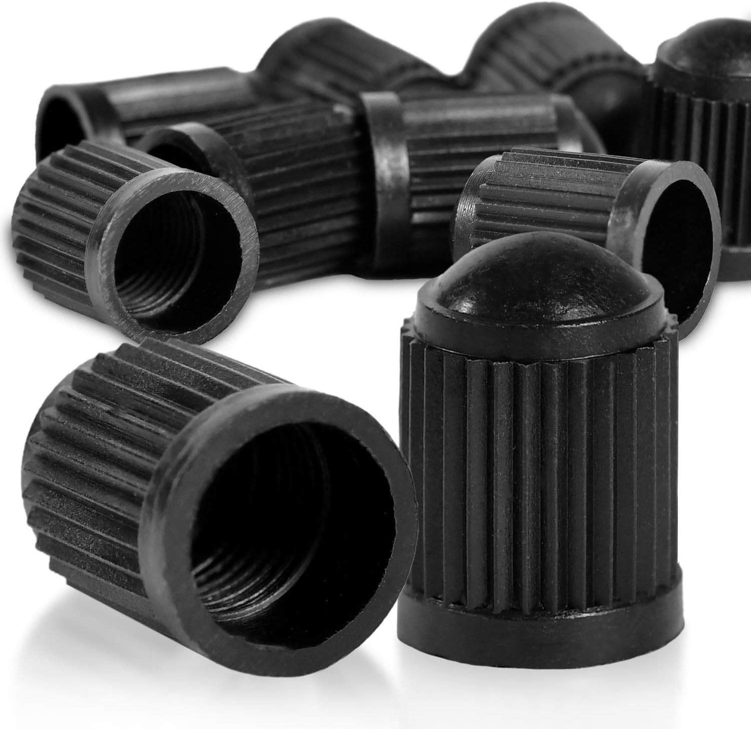 L+H WORLD 8X Black Universal Fit Car, Caravan, Trailer, Motorcycle, Bicycle Tyre Valve Caps | Plastic Dust Protection & Ideal Tyre Pressure image number 2