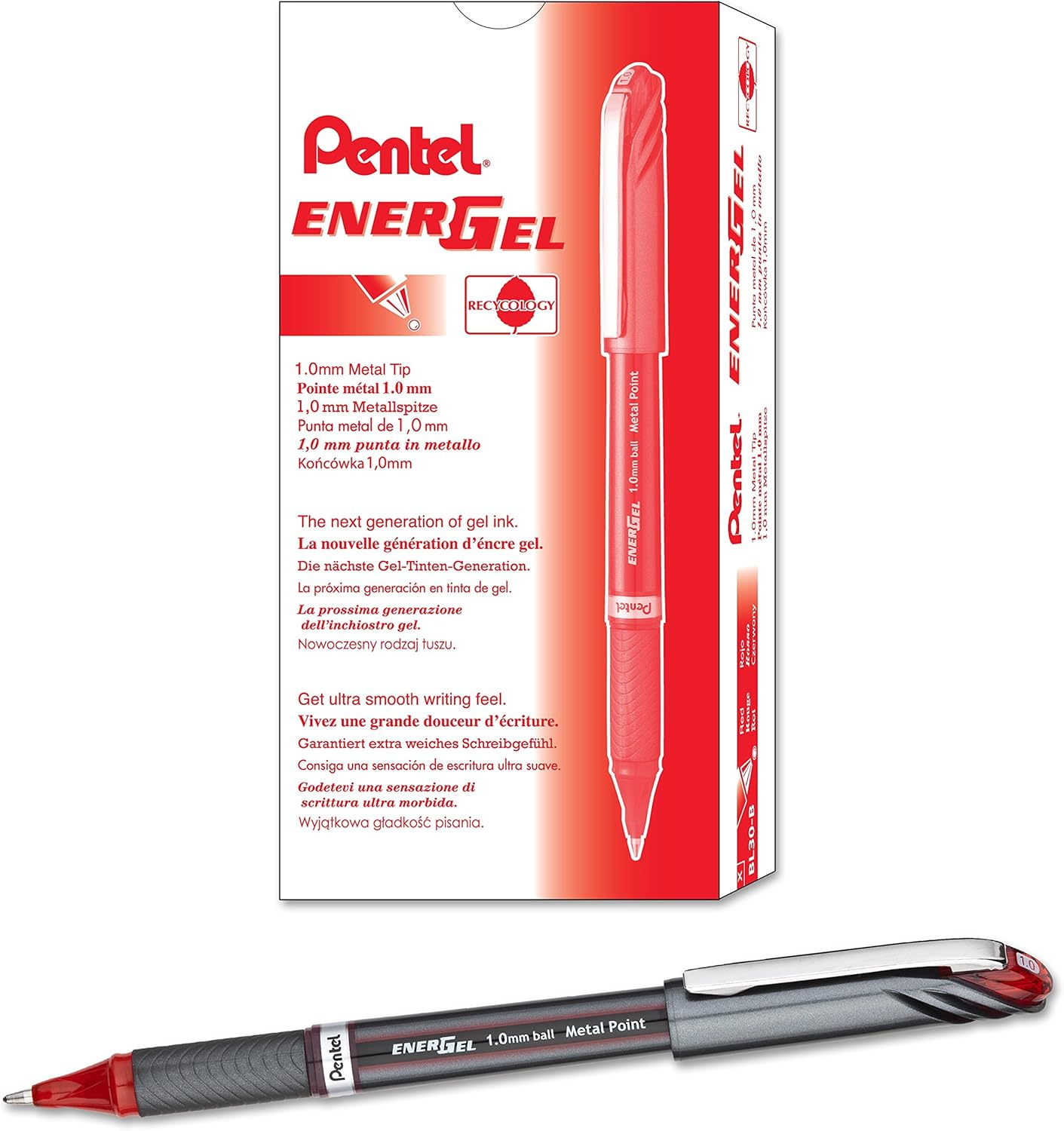 Pentel Energel Liquid Gel Pen 1.0Mm Bold Nib Capped Blue Ink, Box of 12 Pens (BL30-C)