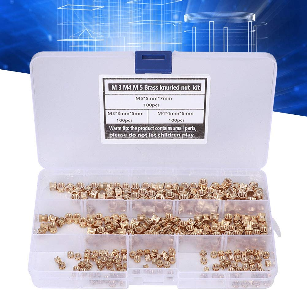 QANYEGN 300Pcs Brass Insert Nut Set, M3 M4 M5 Hot Melt Copper Nuts, Knurled Brass Nut Set for Injection Moulding, Hardware Springs, Etc image number 2