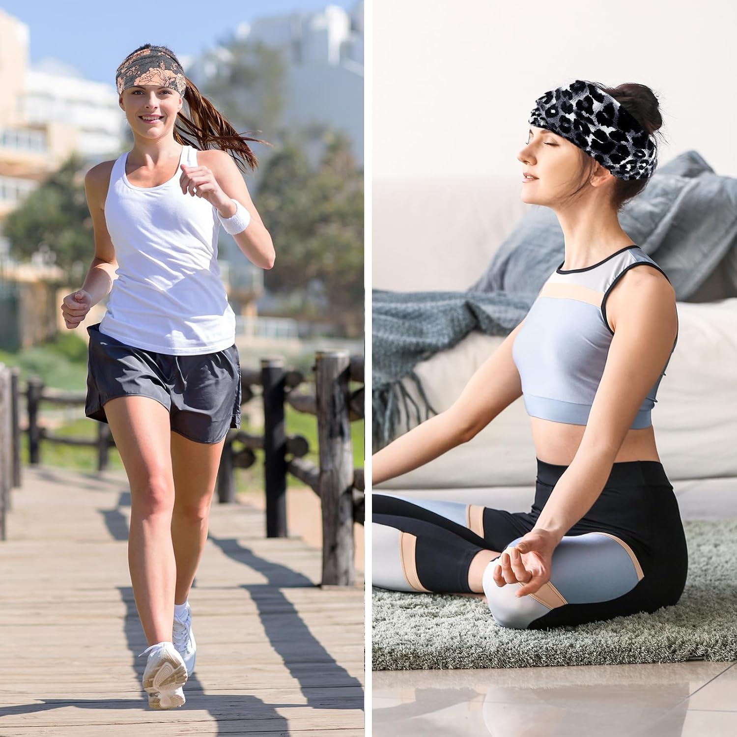 Soundzero Pack of 3 Women'S Hair Bands, Extra Wide Hair Bands, Yoga Sports Hair Accessories, Women'S Hair Bands, Wide Headband, Elastic Headband, Boho Printed Headbands (3 Colours) image number 1