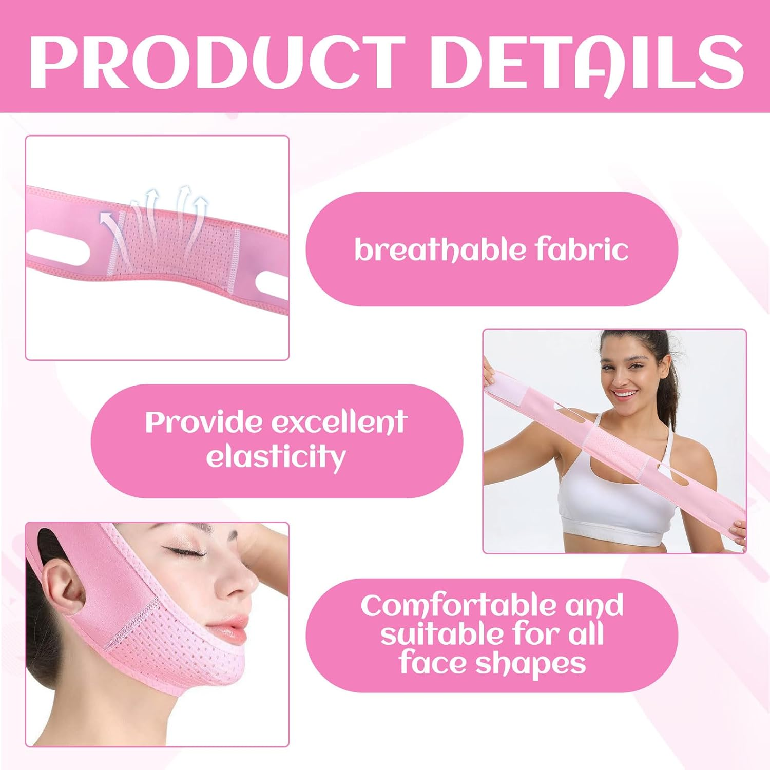 Chin Strap, Double Chin Reducer, Jawline Lifting Straps, Jaw Strap for Sleeping, V Line Lifting Mask for Women, Breathable V Line Face Lift Facial Slimmer Shape for Double Chin and Saggy Face Skin image number 3