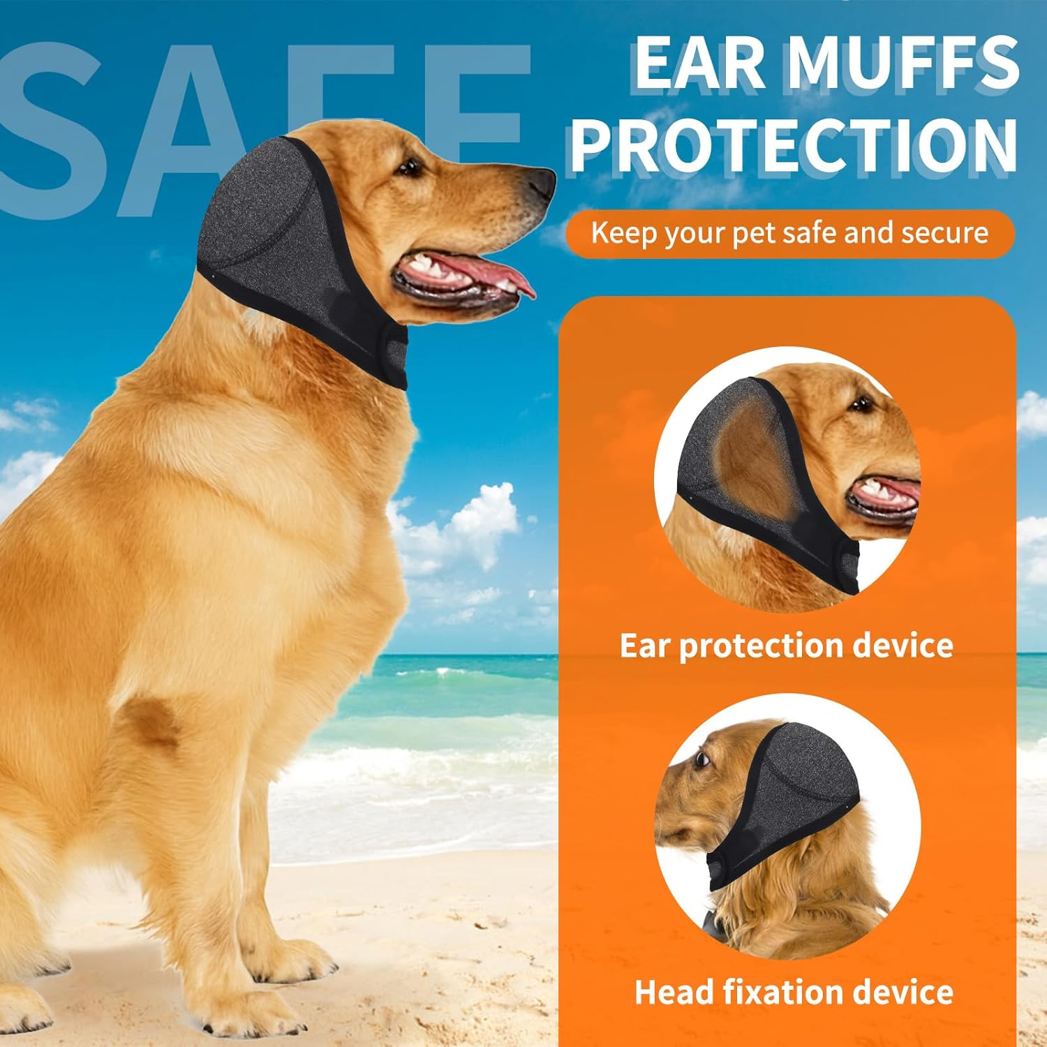 Dog Ears Cover, Adjustable Dog Ear Muffs Protection Comfortable Quiet Dogs Calming Hood Ear Head Wrap Cups Shower Cap Supplies for Bath Grooming Thunder Fireworks (S) image number 3