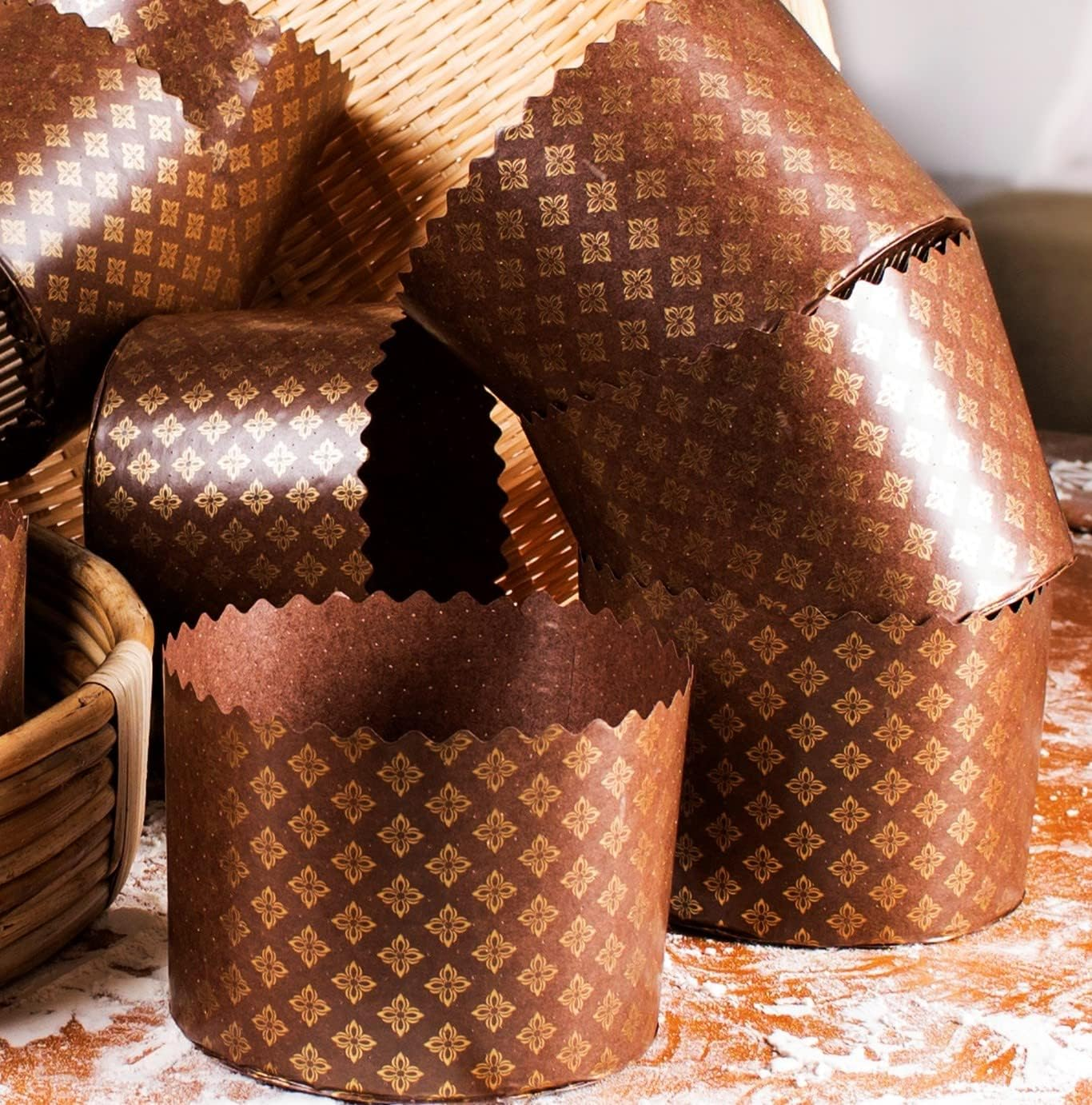 Paska 15Oz Easter Bread Forms (12 Pcs) - Large Panettone Paper Molds - Brown Design W 5.1 X H 3.35-In image number 3
