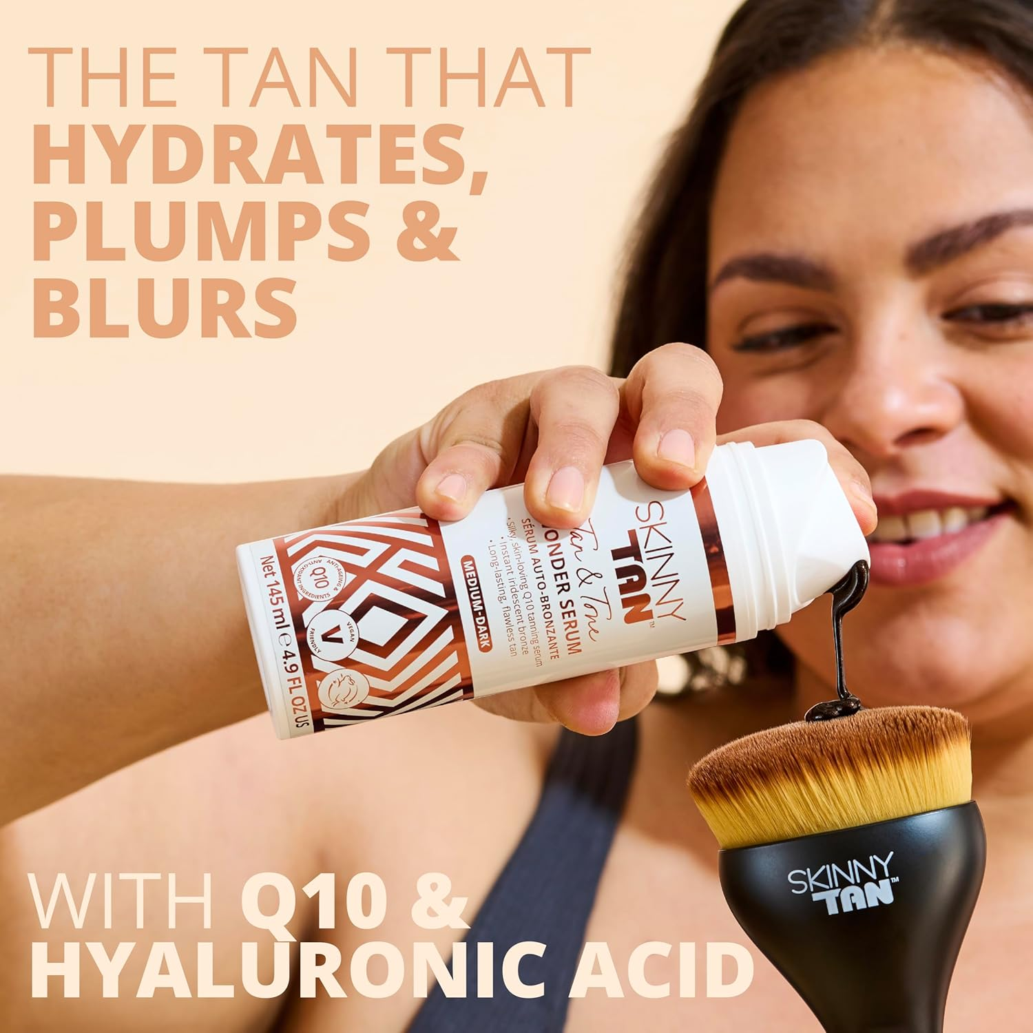 Skinny Tan Wonder Serum Fake Tan - Streak Free Self Tan with Youth Boosting Q10, Vitamin E & Aloe Vera for Hydrating Skincare, Vegan & Cruelty Free | Develops in 6 to 8 Hours - Enrich with Aloe Vera and Vitamin E (Medium) 145Ml image number 5