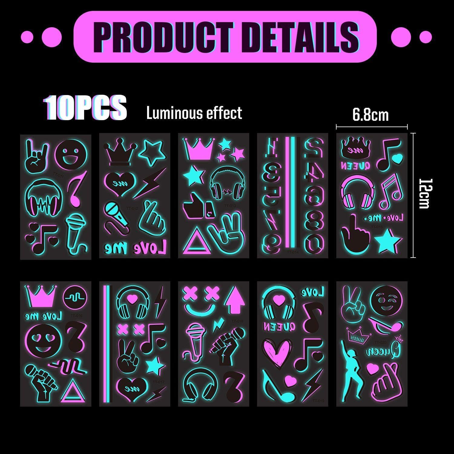 10 Luminous Tattoo Stickers, Creative and Personalised Tattoo Stickers, Waterproof Stickers, Concert Decoration Stickers image number 4
