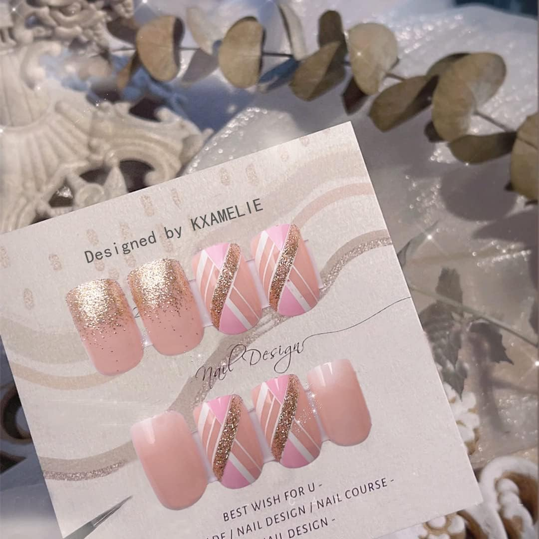 KXAMELIE Blue Short Press on Nails, Acrylic Art Nail Tips, Pack of 24 French Nails, Full Coverage Press on False Nails for Women and Girls image number 3