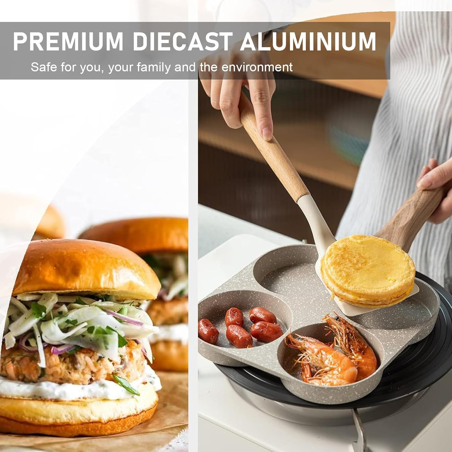 Egg Frying Pan, 4-Cup Egg Pan Nonstick, Fried Egg Pan Skillet for Breakfast, Pancake, Hamburger, Sandwiches, Suitable for Gas Stove & Induction Cookware image number 1