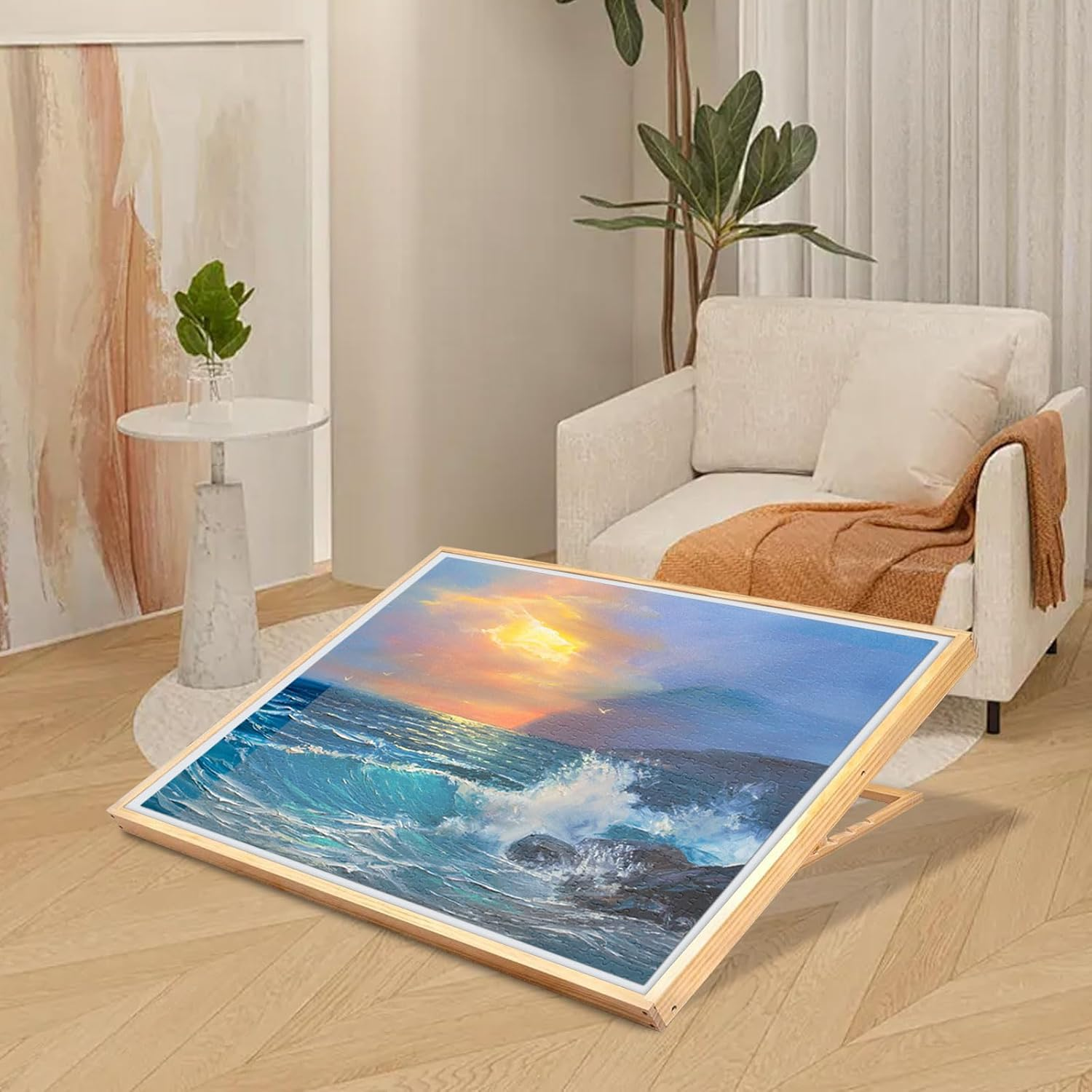 2-In-1 Tilting & Rotating Puzzle Board for 1500 Pieces Puzzle Tables for Adults with Drawers Wooden Jigsaw Puzzle Table with 5 Adjustable Angles, 4 Drawers, Non-Slip Felt Surface, Protective Cover image number 2