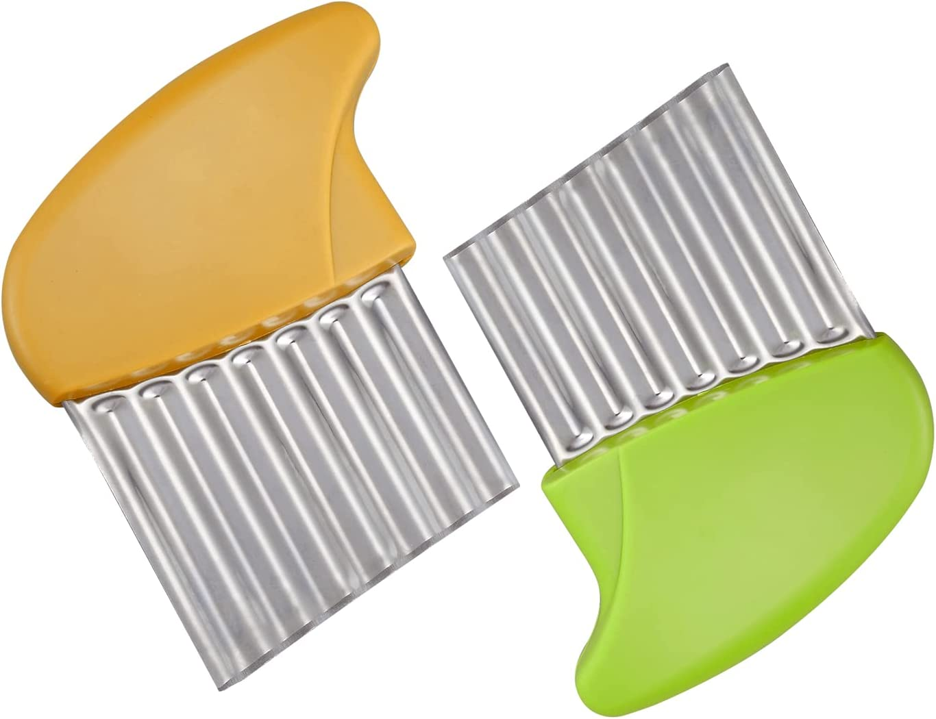 Crinkle Cutter, Stainless Steel Waffle Fry Cutter, Wavy Chopper for Veggies Potato Carrots Butter Lettuce, 2 Pcs(Pink and Blue)