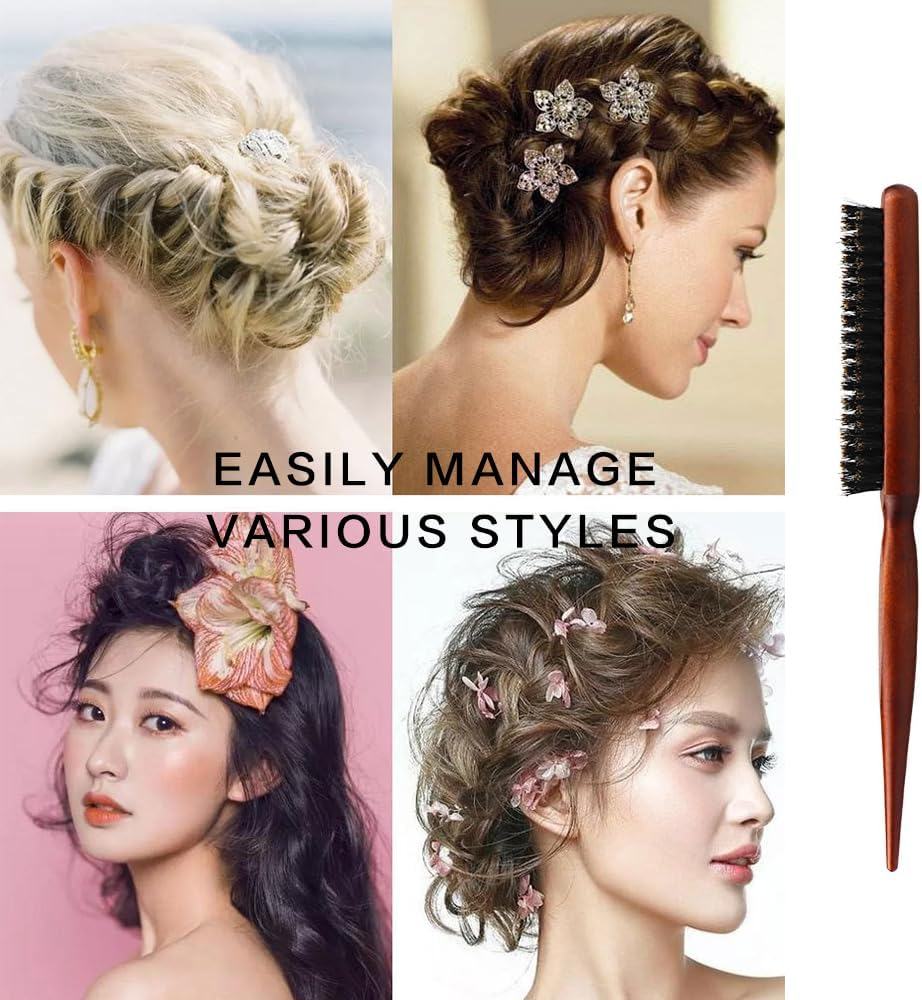 Visxcnu Boar Bristle Hair Brush, Teasing, Toupee, Sleek Bun, Natural, Brown, Unisex, Fine Hair, Hair Care Enthusiasts, Professionals, Home Users