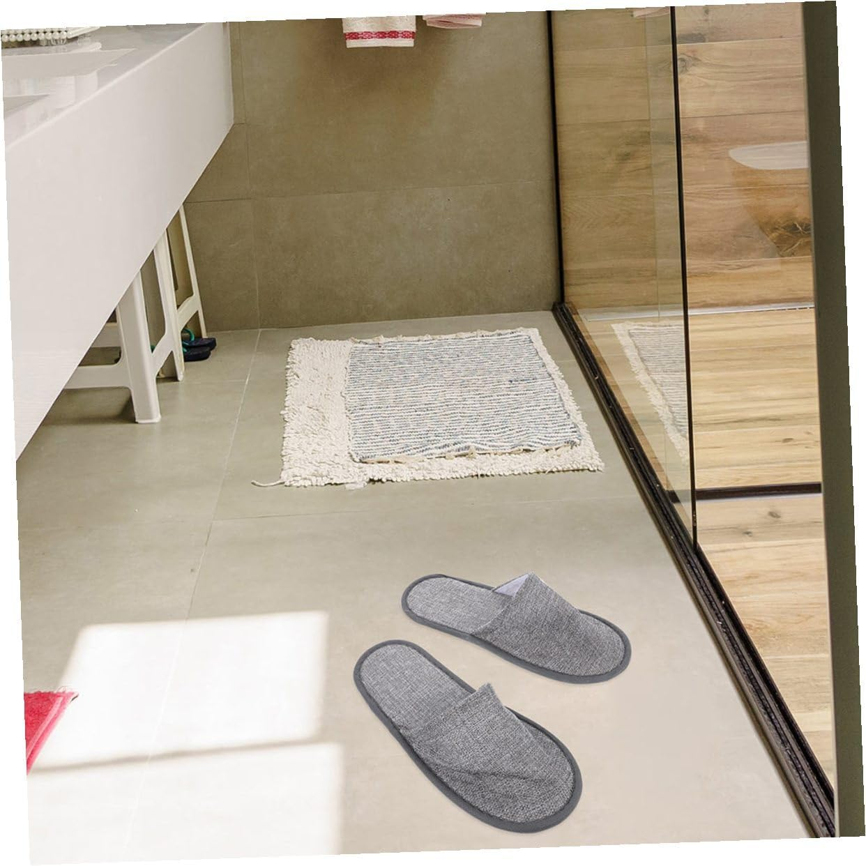 TEHAUX Portable Foldable Disposable Slippers 5Mm Non-Slip Sole, Grey Linen Travel and Guest Slippers for Men and Women, Comfortable Home and Hotel Use image number 6