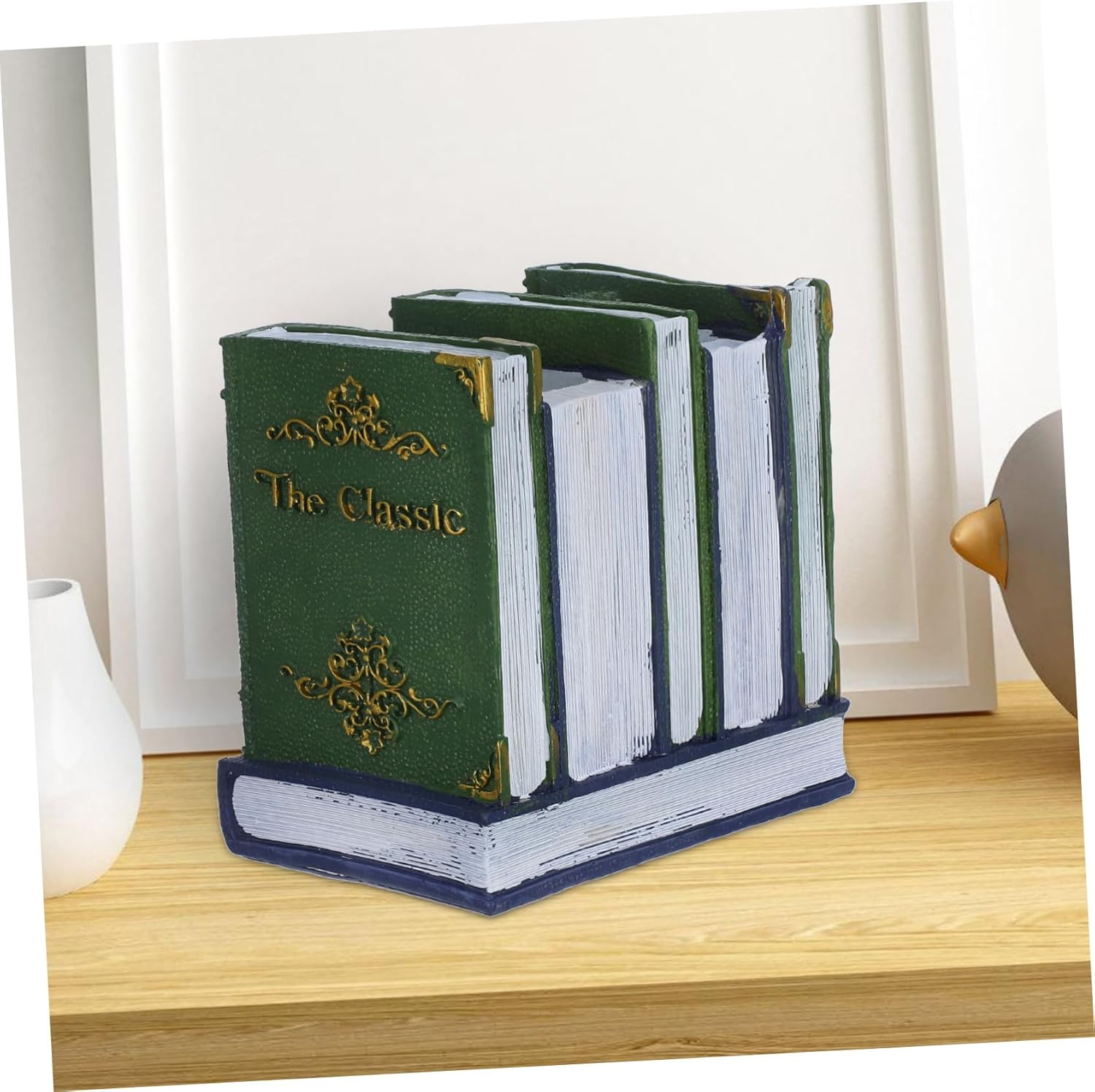 Book Shape Pen Holder Resin Pencil Holder Vintage Decor Office Decoration - Green image number 5