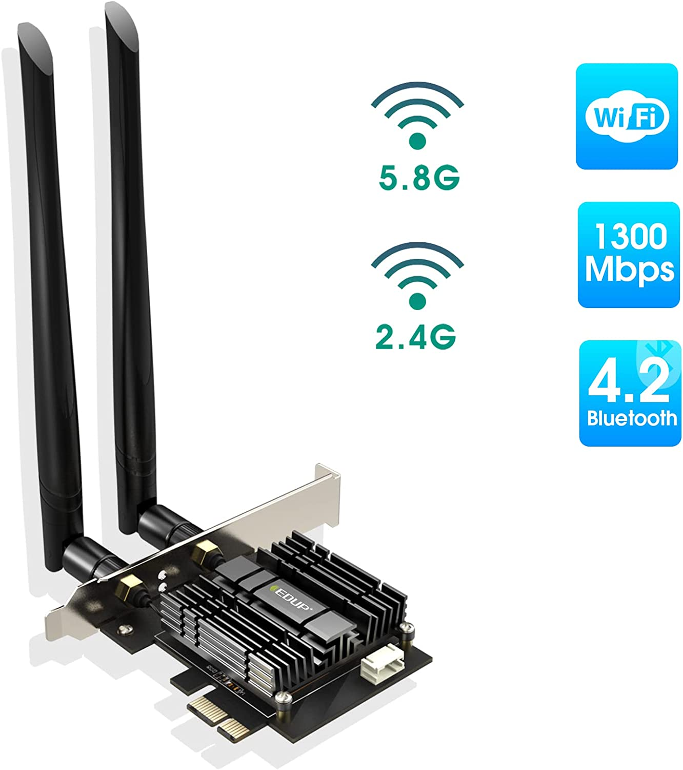 AC1300 Mbps Pcie Wifi Card Bluetooth 4.2 Heat Sink Dual Band 2.4G/5.8G PCI-E Wireless PCI Express Adapter Internet Network Card Support Windows 10/ Win 8.1/ Win 7 for Desktop PC Laptop image number 4