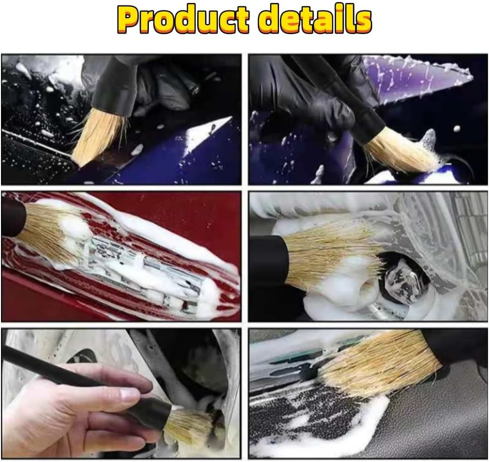 Car Detailing Brush Set, 4 PCS Soft Boars Hair Auto Interior Cleaning Detail Brushes, Perfect for Safely Cleaning Emblem Air Vent, Leather Seats, Washing Wheels, Tires, Engine Bay image number 5
