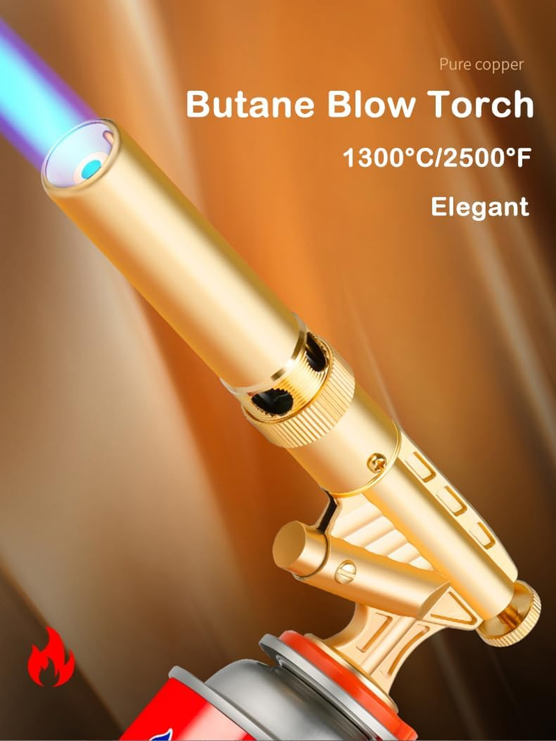 Butane Torch Kitchen Blow Lighter Gas Burner - Culinary Torches Chef Cooking Professional Adjustable Flame 360&deg; Reverse Use, for Creme, Brulee, BBQ, Camp, Baking Soldering Master (Butane Not Included)