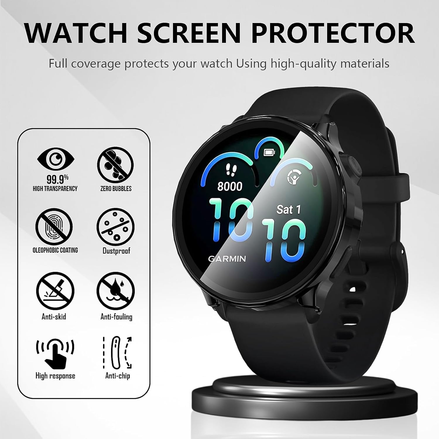 Suoman 2 Pack Case for Garmin Vivoactive 6 Screen Protector, All-Around Protective PC Cover Tempered Glass Screen Protector Case for Garmin Vivoactive 6-Black+Black