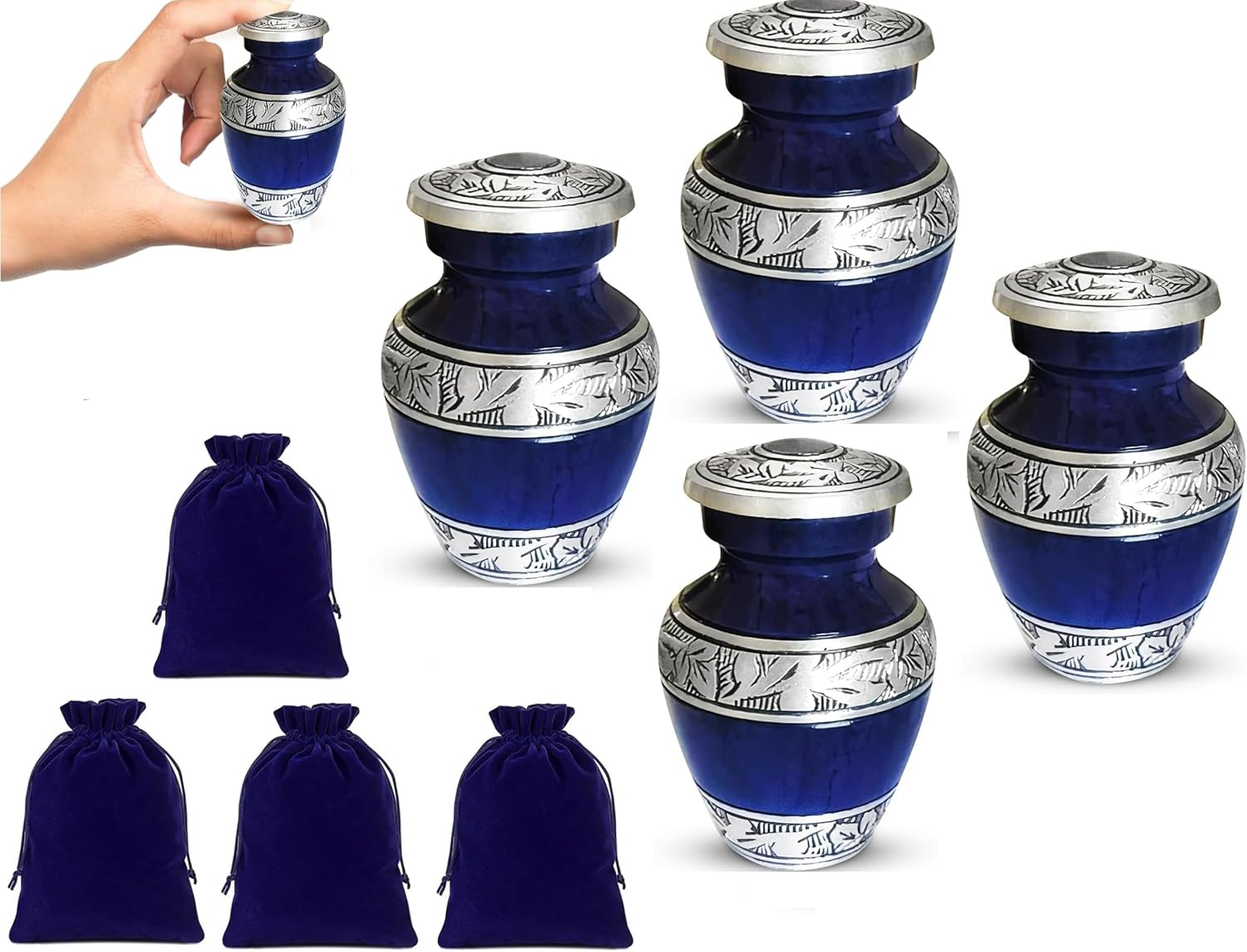 Set of 4 Unique Silver Teardrop Small Cremation Urns for Human Ashes Adult for Both Male and Female Keepsakes Mini Funeral Containers for Token Ashes with Velvet Bags 3 Inch Size