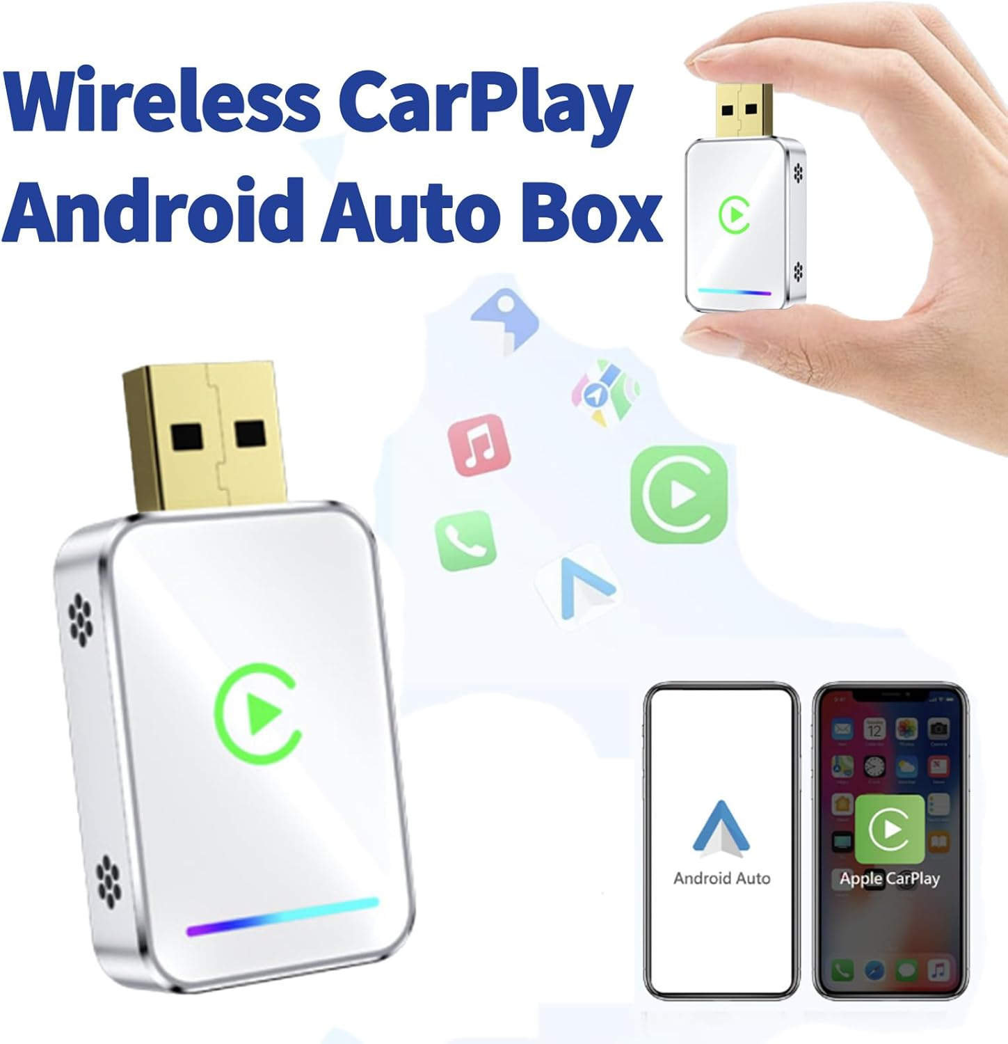 2-In-1 Wireless Carplay Adapter, Silver White Android Car Adapter,Golden Joint,Carplay Dongle，Suitable for Converting OEM Wired to Wireless, Plug and Play,Android 11+ image number 5