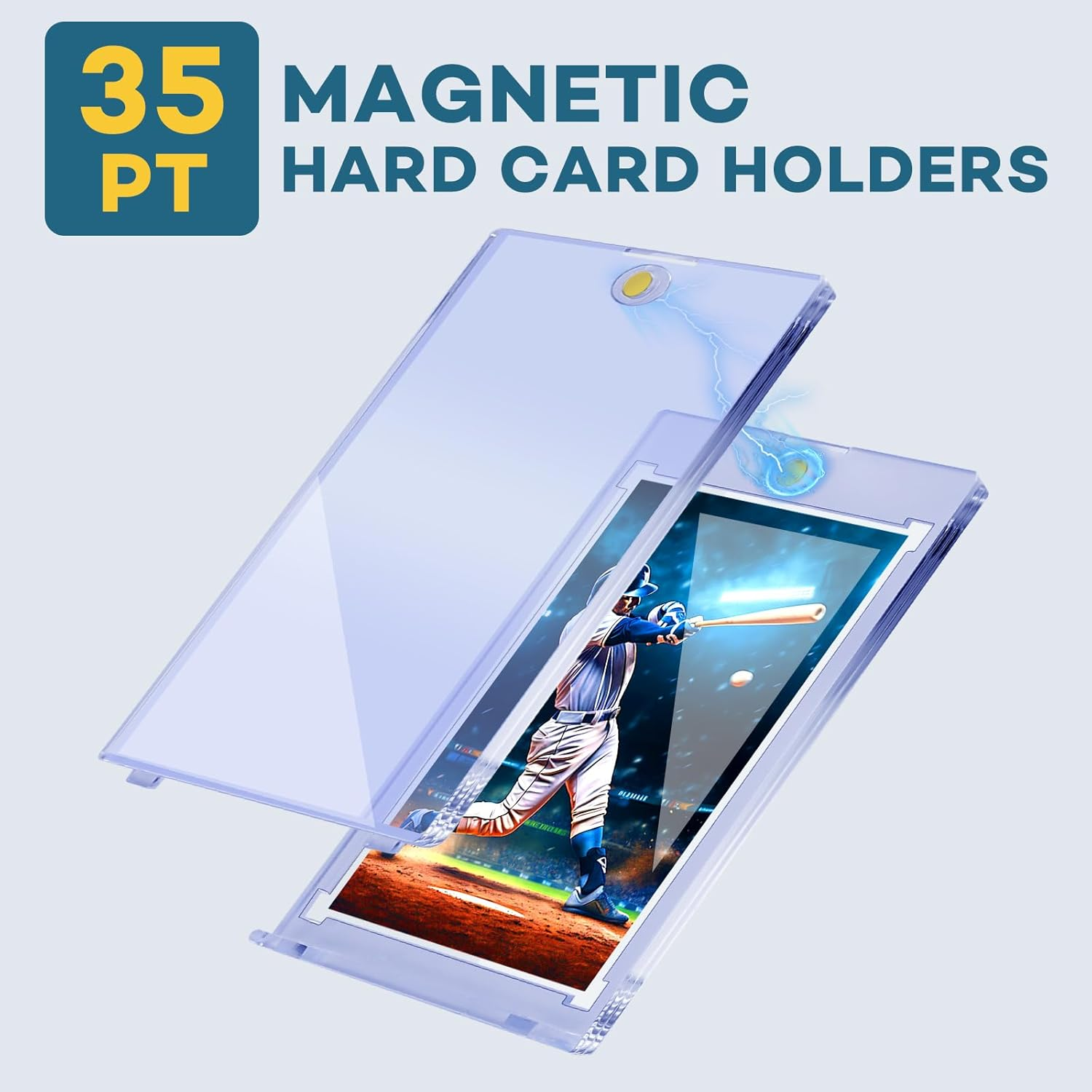 40 PCS Magnetic Card Holder, 35Pt One Touch Card Holder for Baseball Cards,U-V Protection Hard Plastic Magnetic Card Case,Card Holders for Sports Cards, Trading Card Display, Game Card Protector image number 2