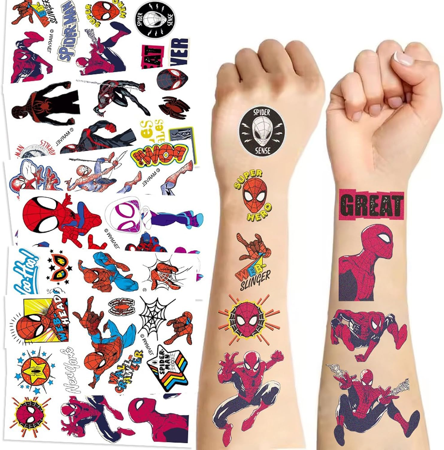 10 Sheets Spiderman Kids Temporary Tattoos, Spiderman Birthday Party Favors, Cartoon Decorative Sticker Gifts for Boys Girls Family Activities Class Prizes Carnival Christmas Rewards (Spiderman)