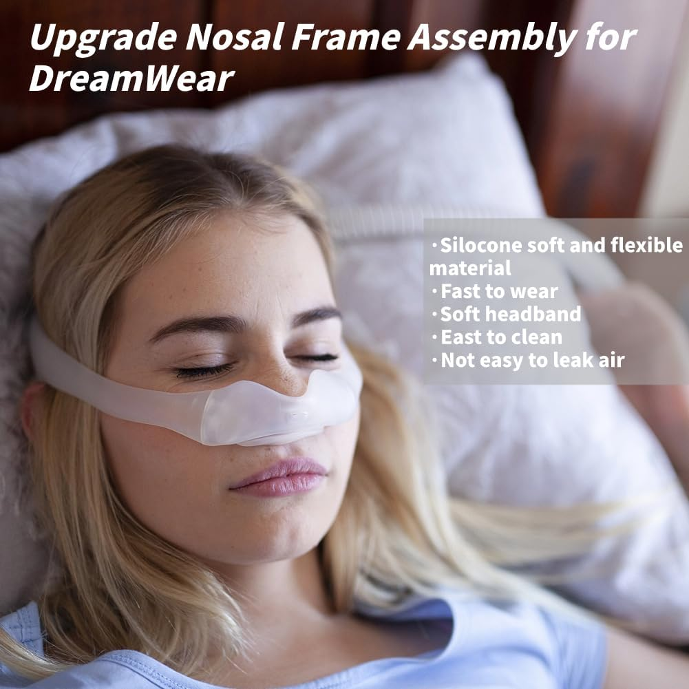 Gbbazu Nasal Frame Assembly for Dreamwear, Upgrade Nasal Mask Frame with Headgear, Silicone Soft Perfect Sealing Nose Masks with Headgear, Frame, Tube, 3 Size Nasal Pillow and Absorbent Cloth image number 6