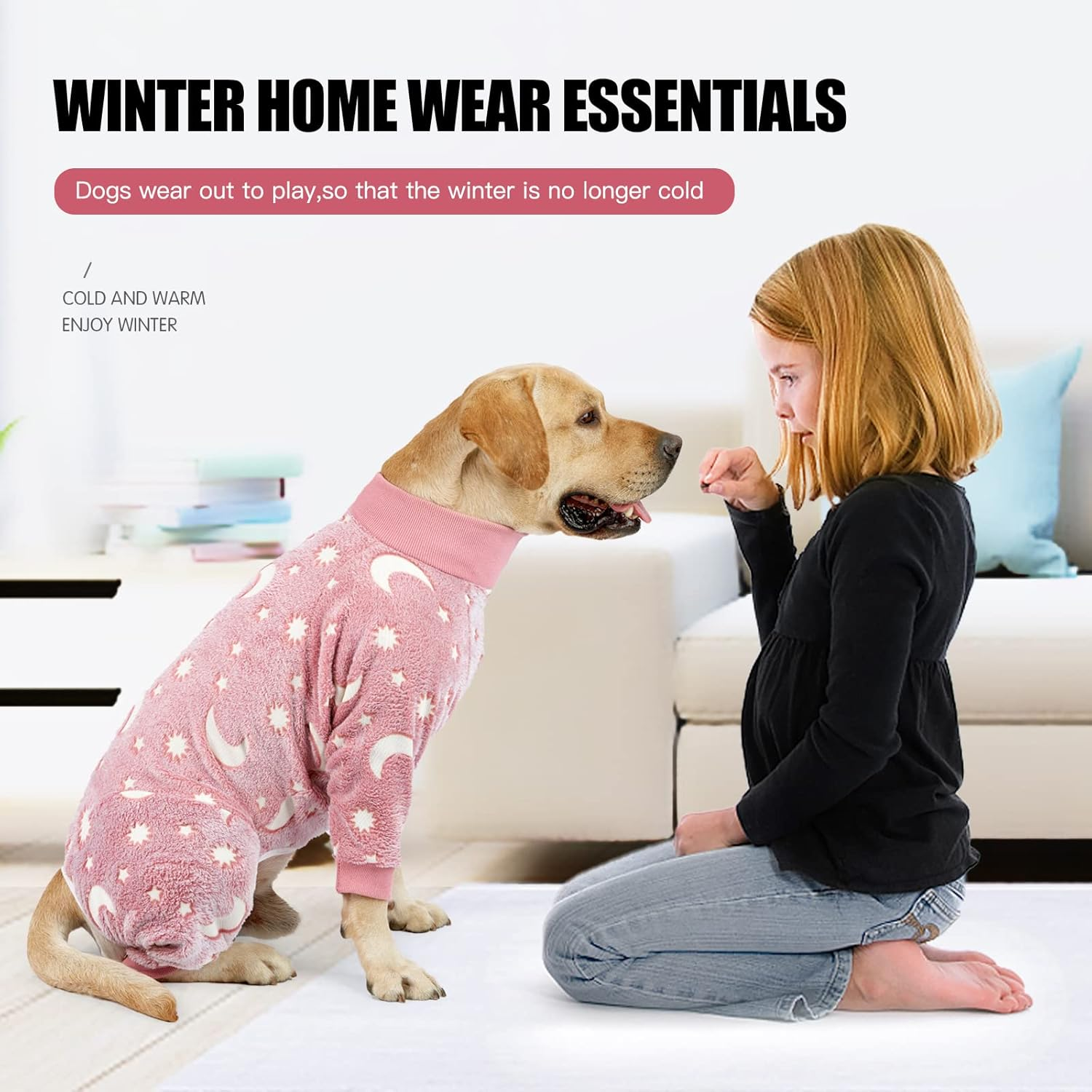 Plush Dog Pajamas for Cold Weather 4 Legs Clothes Dog Stretch Good Fit Fit Medium and Large Dog Onesie Warm Soft Pet Romper Winter (S, Pink) image number 3