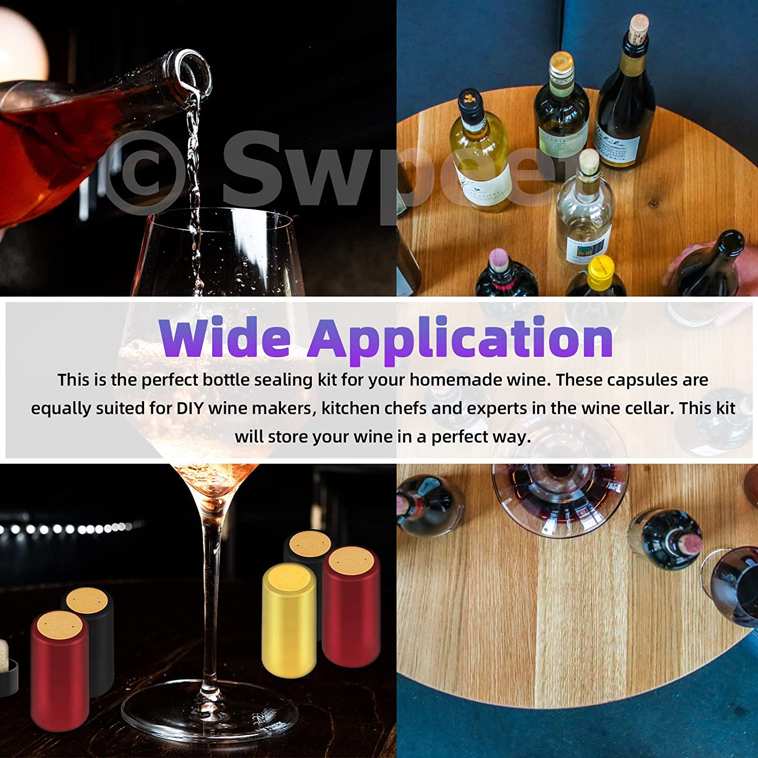 Swpeet 100Pcs 3 Colors Gold Black Red PVC Heat Shrink Capsules and Wine Bottle Cork Stopper with Black Plastic Top Assortment Kit, Wine Shrink Wrap Wine Bottle Corks for Wine Bottles image number 4
