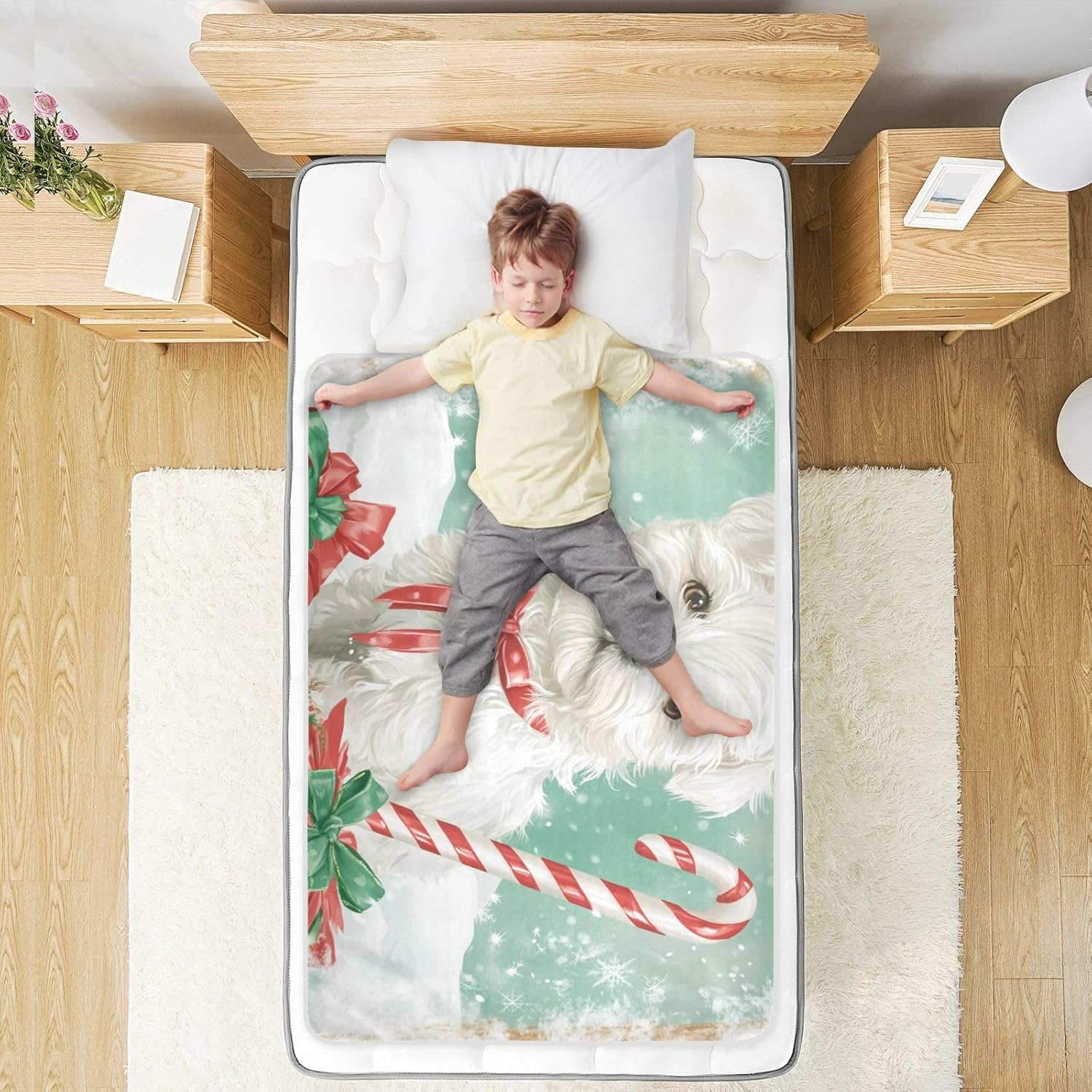 Cartoon Cute White Christmas Dog Extra Large Resuable Changing Pad Covers Water Resistant Diaper Changing Mat Machine Washable Bed Liners for Baby Toddler Children, 52"L X 34"W image number 6