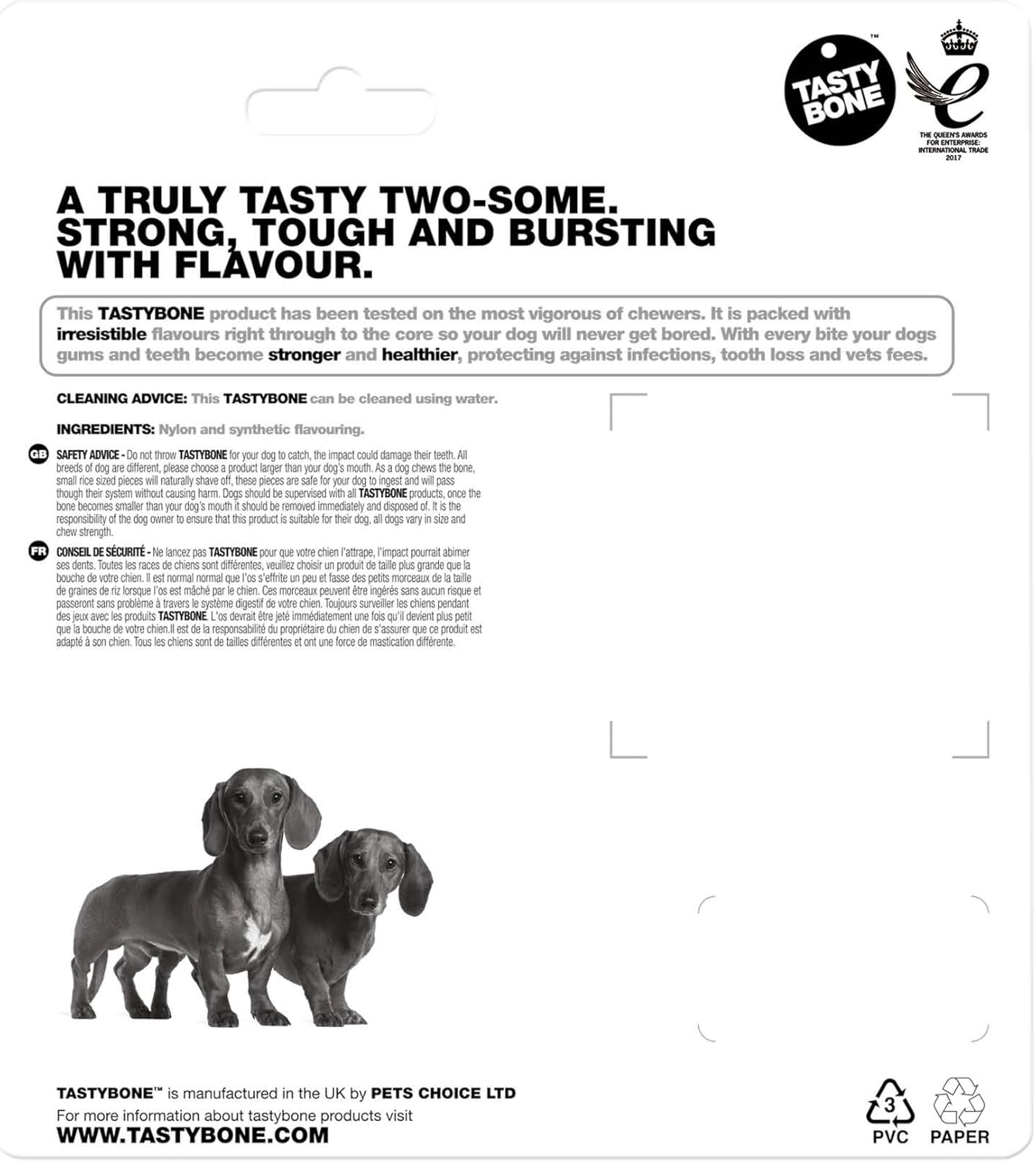 Tastybone Twin Pack Nylon Dog Chew Toys for Toy Dogs (Beef Wellington & Chicken Cordon Bleu) - Indestructible for Aggressive Chewers, Everlasting Flavour, Strong Healthy Teeth, Made in the UK image number 2