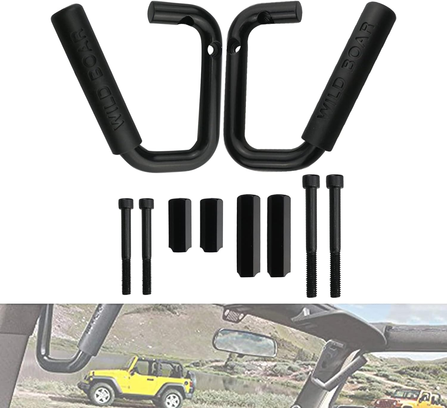Pack of 2 Front Grab Bar Grab Handles Black Textured Compatible with 2007-2017 Jeep Wrangler JK JKU Car image number 4