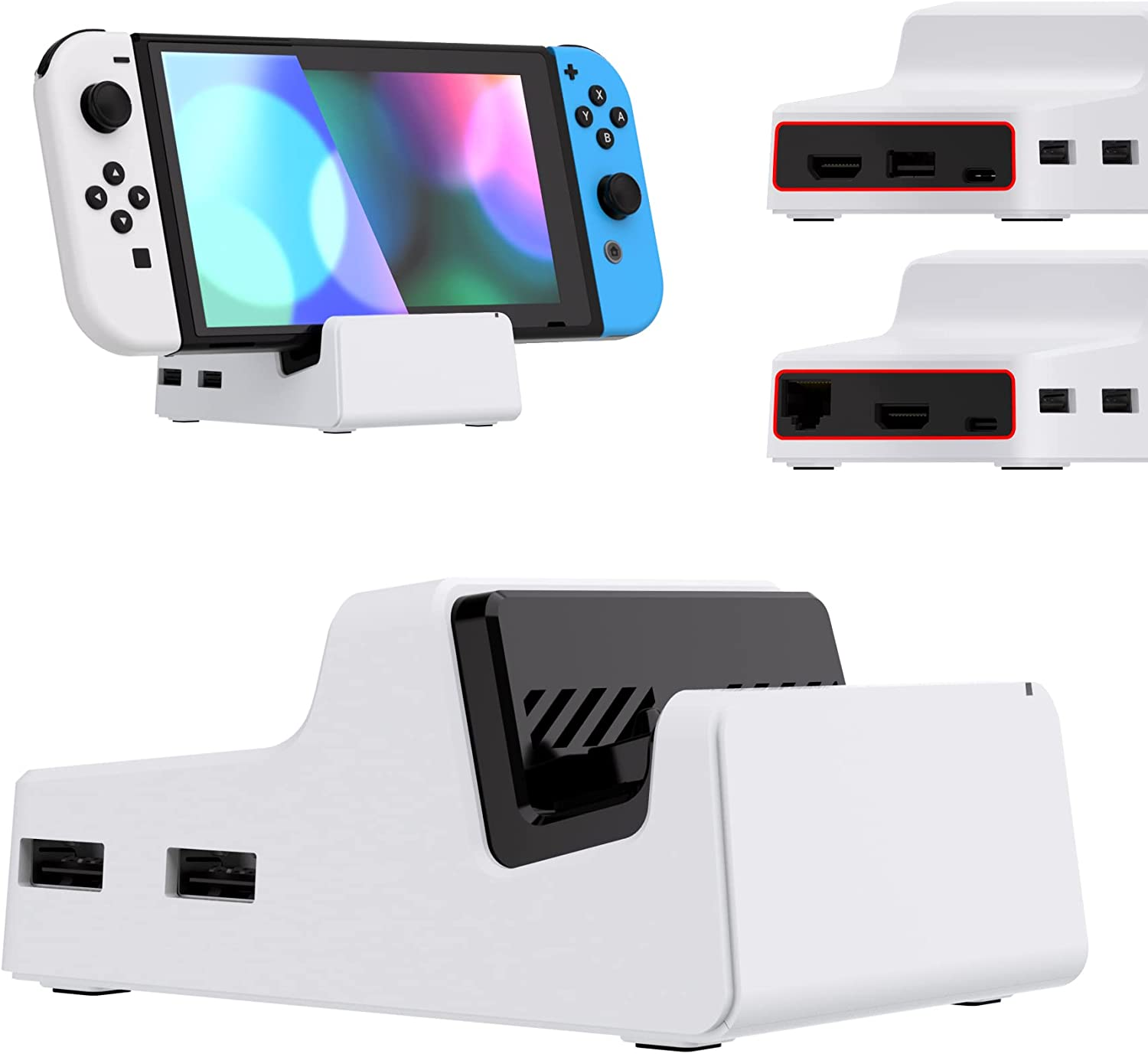 Extremerate Airydocky DIY Kit White Replacement Case for Nintendo Switch Dock, Redesigned Portable Mini Dock Shell Cover for Nintendo Switch OLED - Shells Only, Dock & Circuit Board Chip NOT Included - Clear image number 6