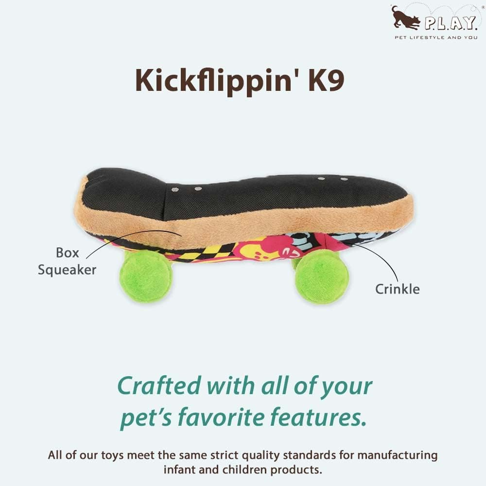 P.L.A.Y. Cute Plush Dog Toys - 1990S Classics Themed Durable Squeaker Crinkle Chew Toy, Great for Puppies & Small, Medium, Large Dogs - Machine Washable, Recycled Materials (Kickflippin K9 Skateboard) image number 6