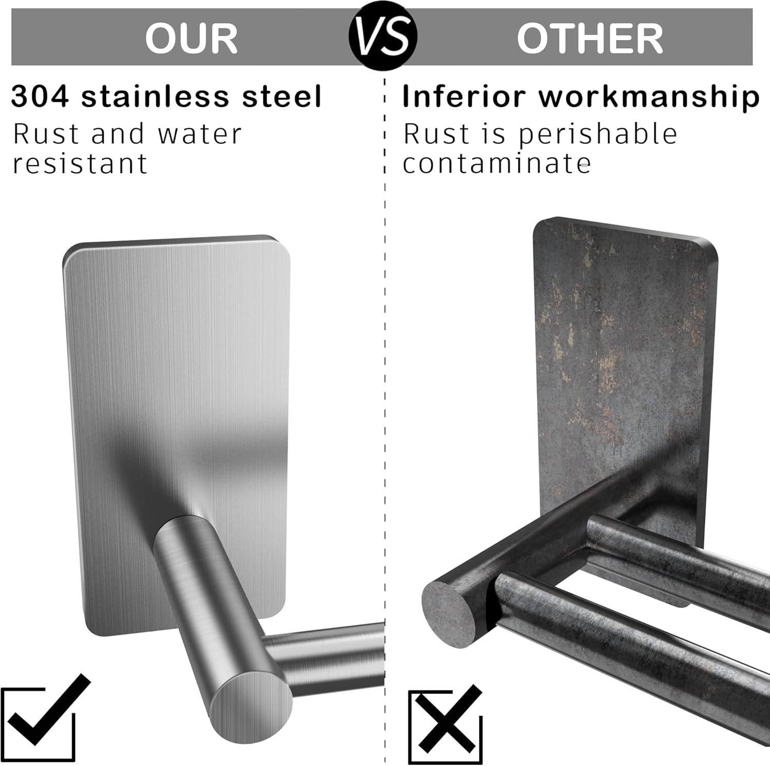 Taozun Towel Bar - 24 Inch Towel Holder with 2 Packs Adhesive Hooks, Hand Towel Rack Stick on Wall, Stainless Steel Bathroom Hardware Accessory Kit image number 4