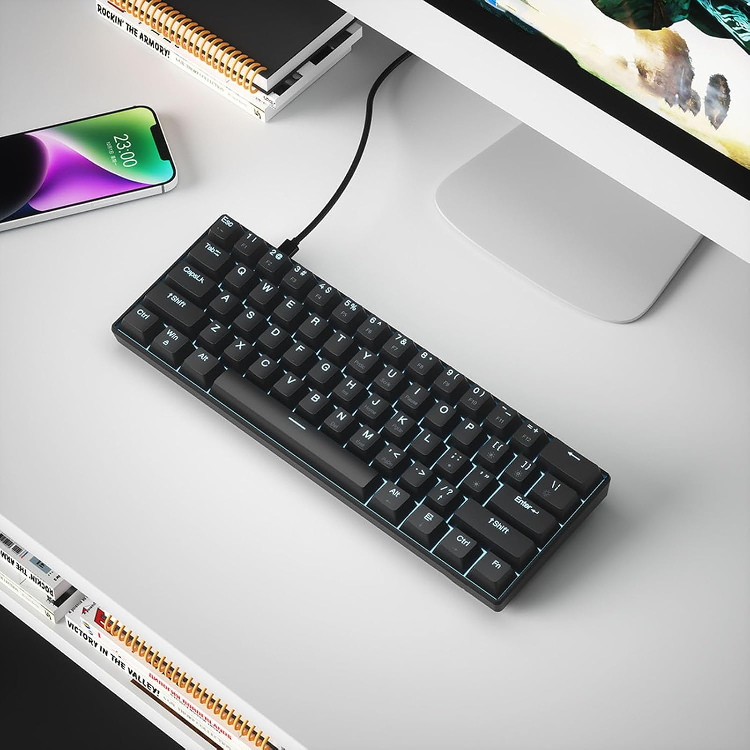 Mechanical Keyboard, 60% Mechanical Gaming Keyboard with LED Backlit, 61 Keys Compact Mini Wired Keyboard, Mechanical Shaft Switches, for Windows PC Laptop Gamer (Black Blue