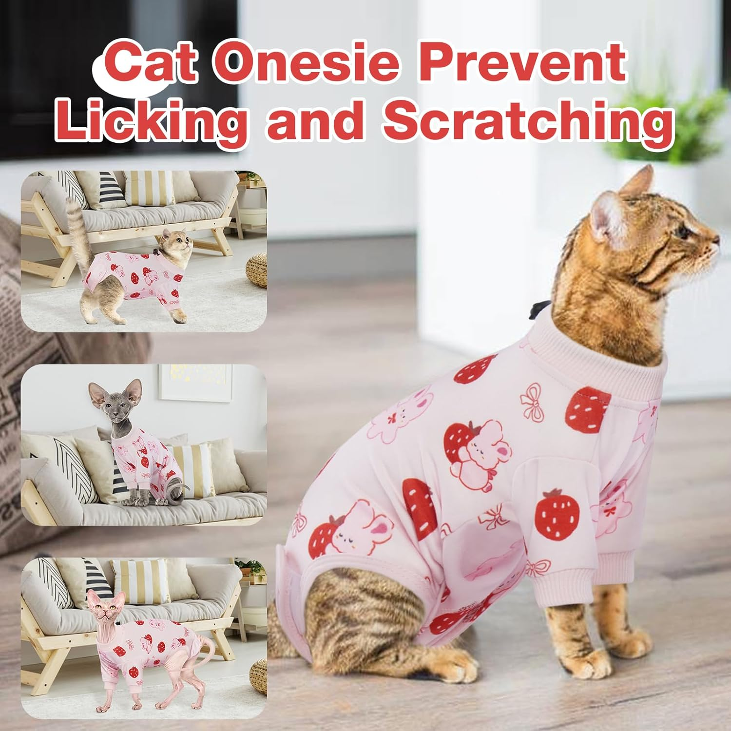 DENTRUN Cat Surgery Recovery Suit Female Male Cats Spay/Neuter Suit Soft Onesie after Surgery, Kitten Surgical Collar Cone Alternative Shirt, Abdominal Wounds Anti-Licking Cat Body Suit Post Surgery image number 1