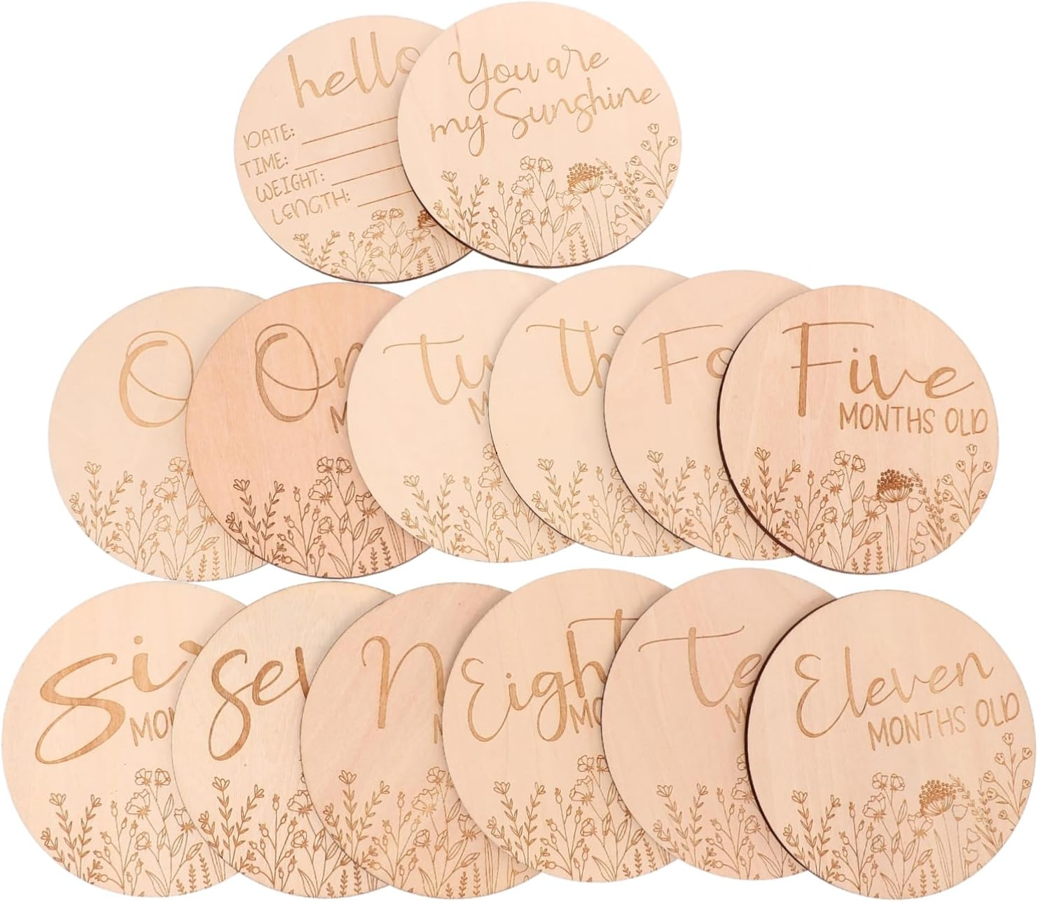 Baby Milestone Cards Wooden Monthly Milestone Circles Photo Prop Cards for Newborns Baby Photo Props Monthly Age Signs 14Pcs Set image number 2