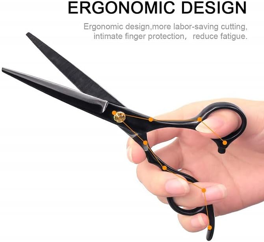 Barber Scissors 6 Professional Hair Cutting Shears Scissors for Hair Cutting Hair Trimming Razor Edge Scissor Stainless Steel for Hairdressing Smooth Motion & Fine Cut (Black) - Silver image number 4